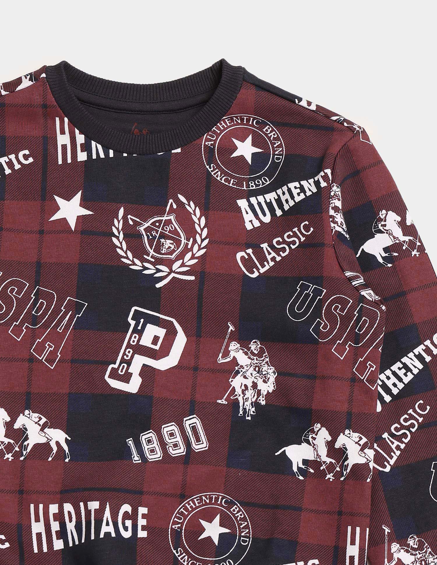 Boys Brand Printed Regular Fit Sweatshirt Maroon - U.S. POLO ASSN. | Large