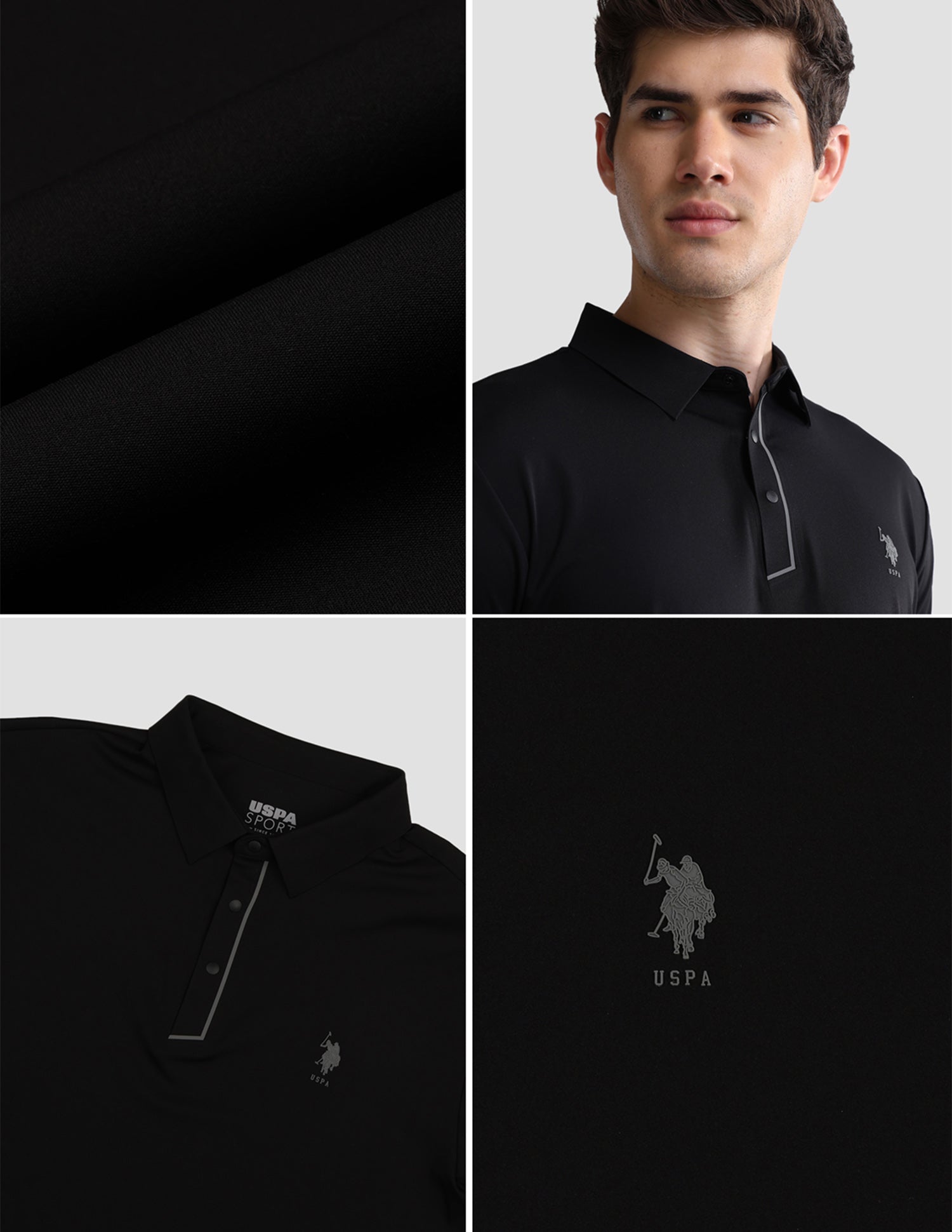 Solid Slim Fit Active Polo Shirt Black - U.S. Polo Assn. India | Large