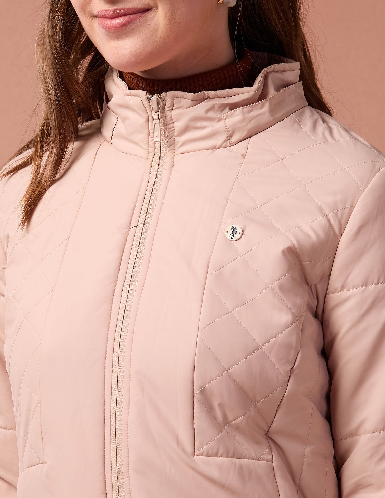 Solid Hooded Puffer Jacket Peach - U.S. POLO ASSN. | Large