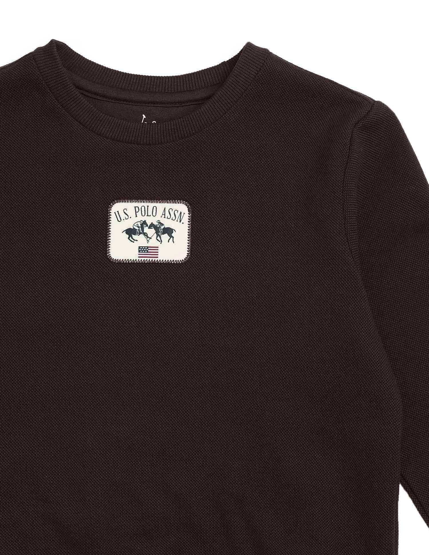 Boys Solid Regular Fit Sweatshirt Dark Brown - U.S. Polo Assn. India | Large