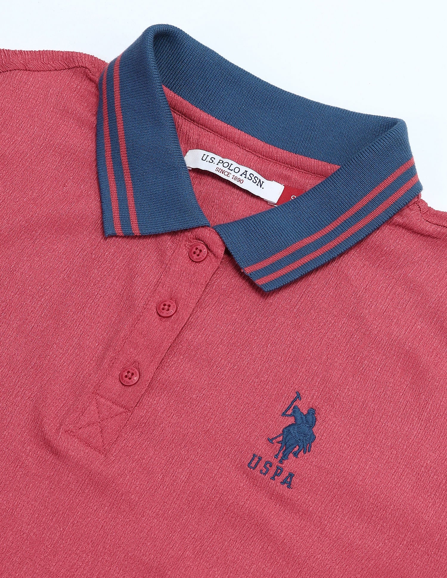 Contrast Collar Textured Polo Shirt Dark Pink - U.S. POLO ASSN. | Large