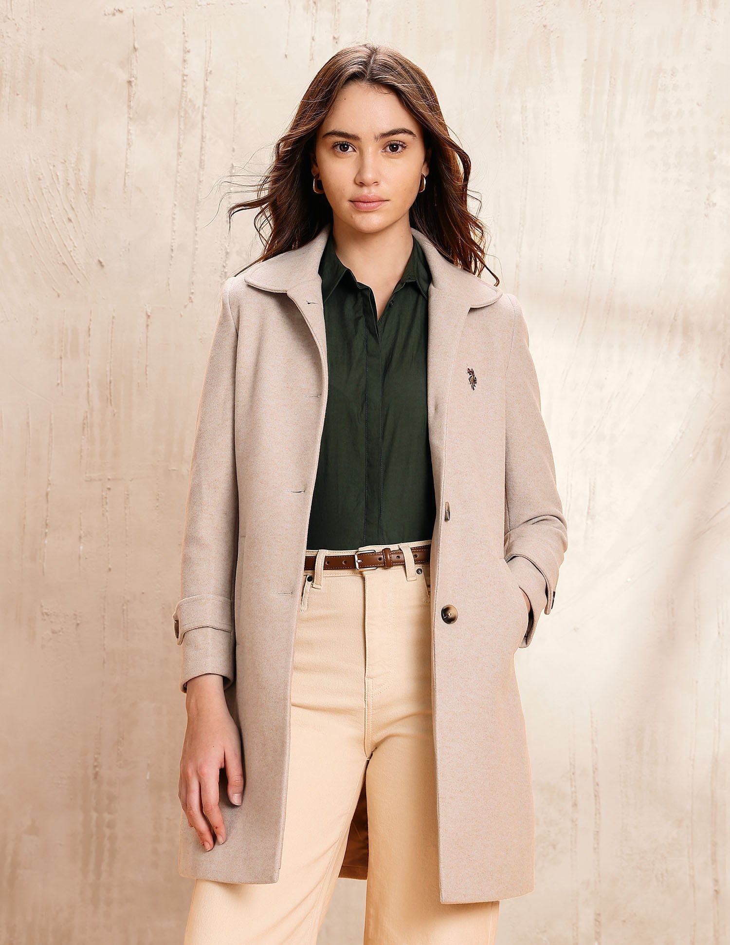 Textured Regular Fit Trench Coat White - U.S. POLO ASSN. | Large