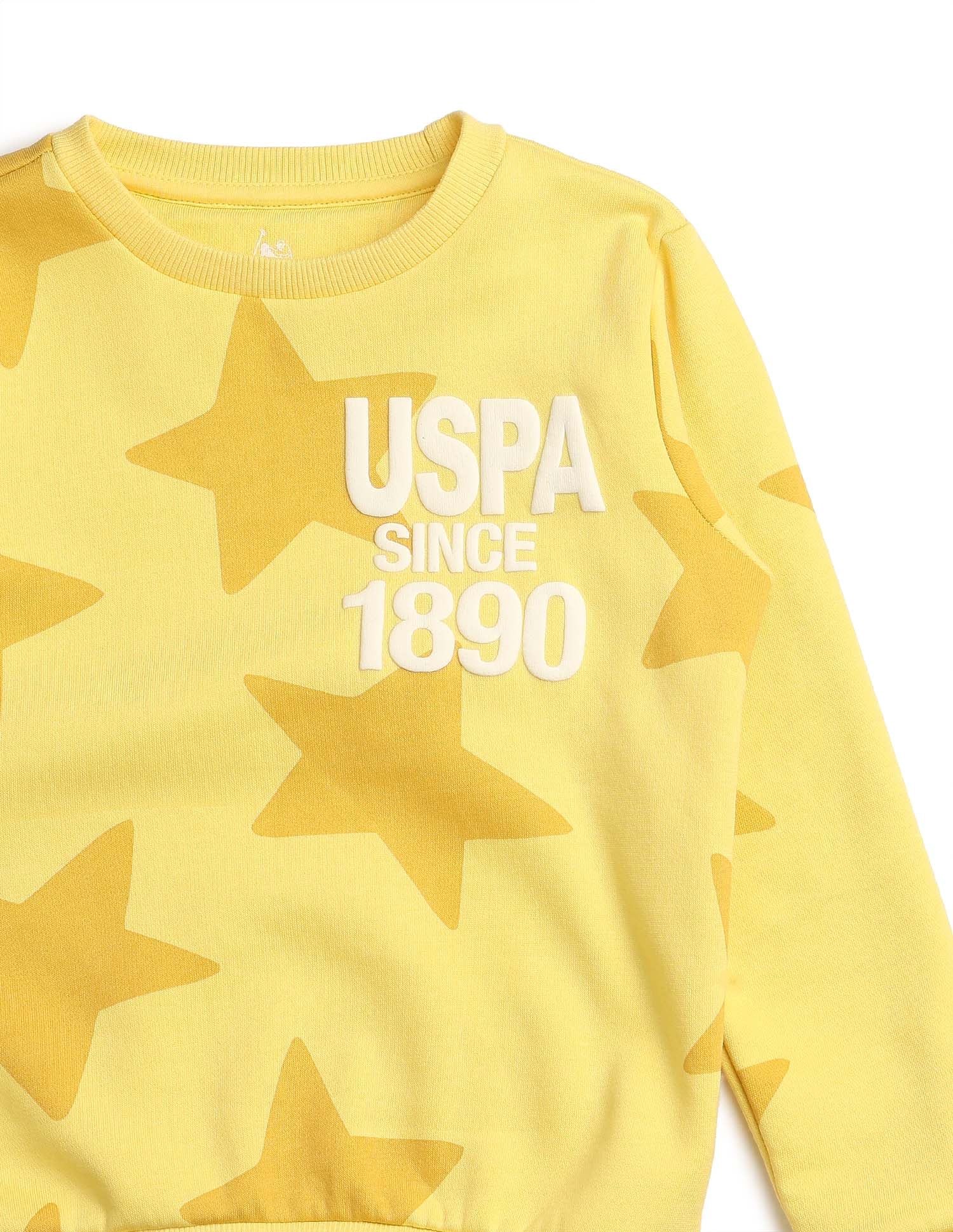 Boys Geometric Starred Regular Fit Sweatshirt Yellow - U.S. POLO ASSN. | Large
