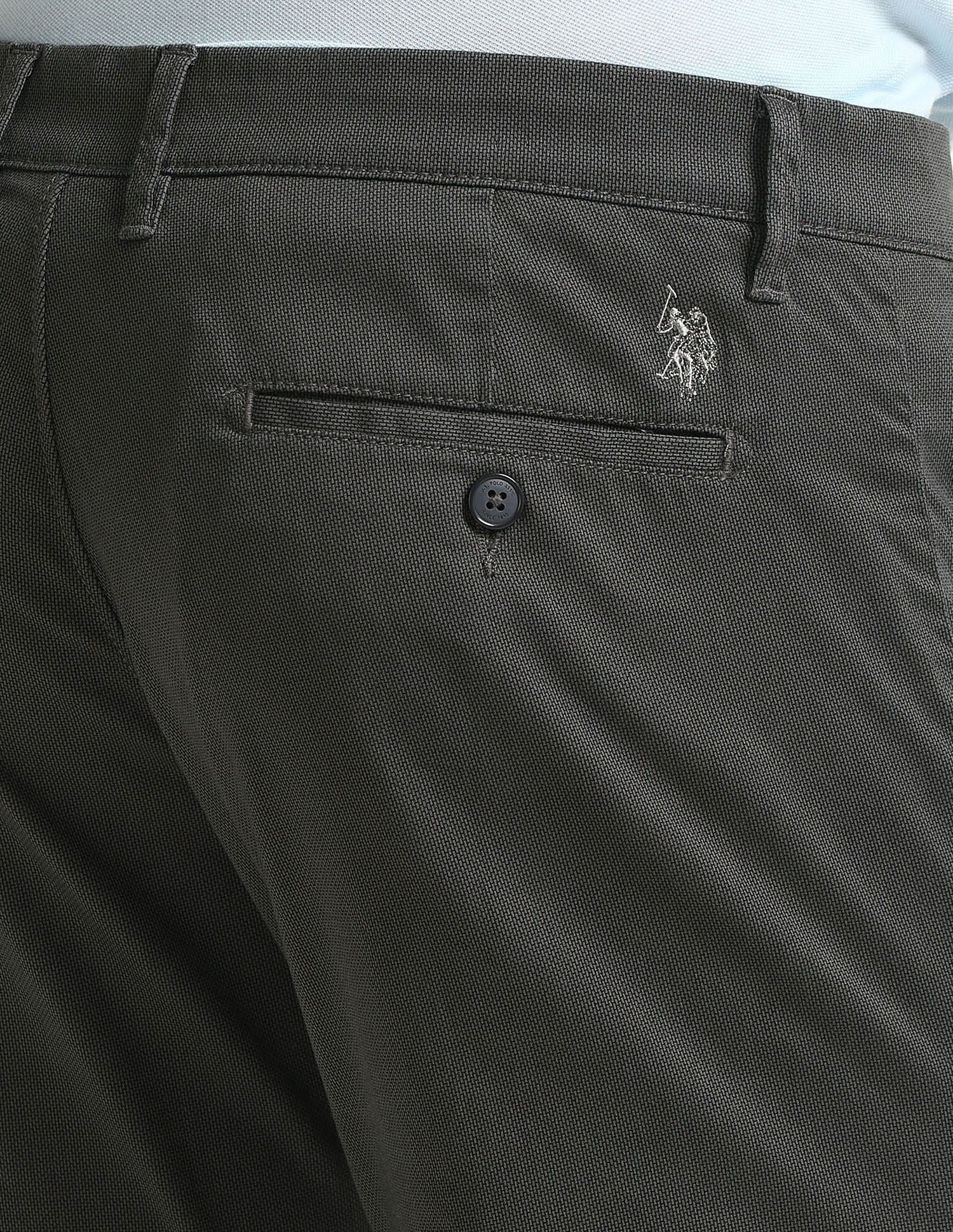Denver Slim Fit Textured Trousers Charcoal-Grey - U.S. Polo Assn. India | Large