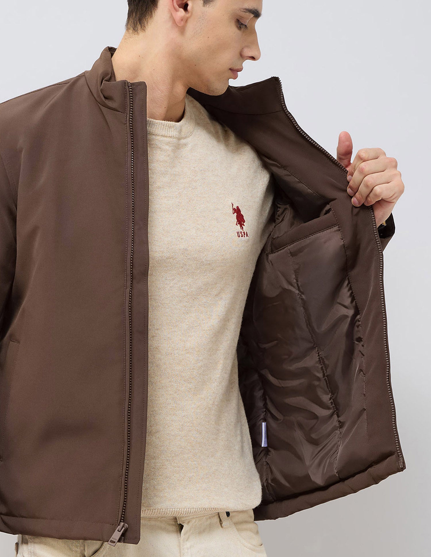 Solid Regular Fit Jacket Dark Brown - U.S. POLO ASSN. | Large