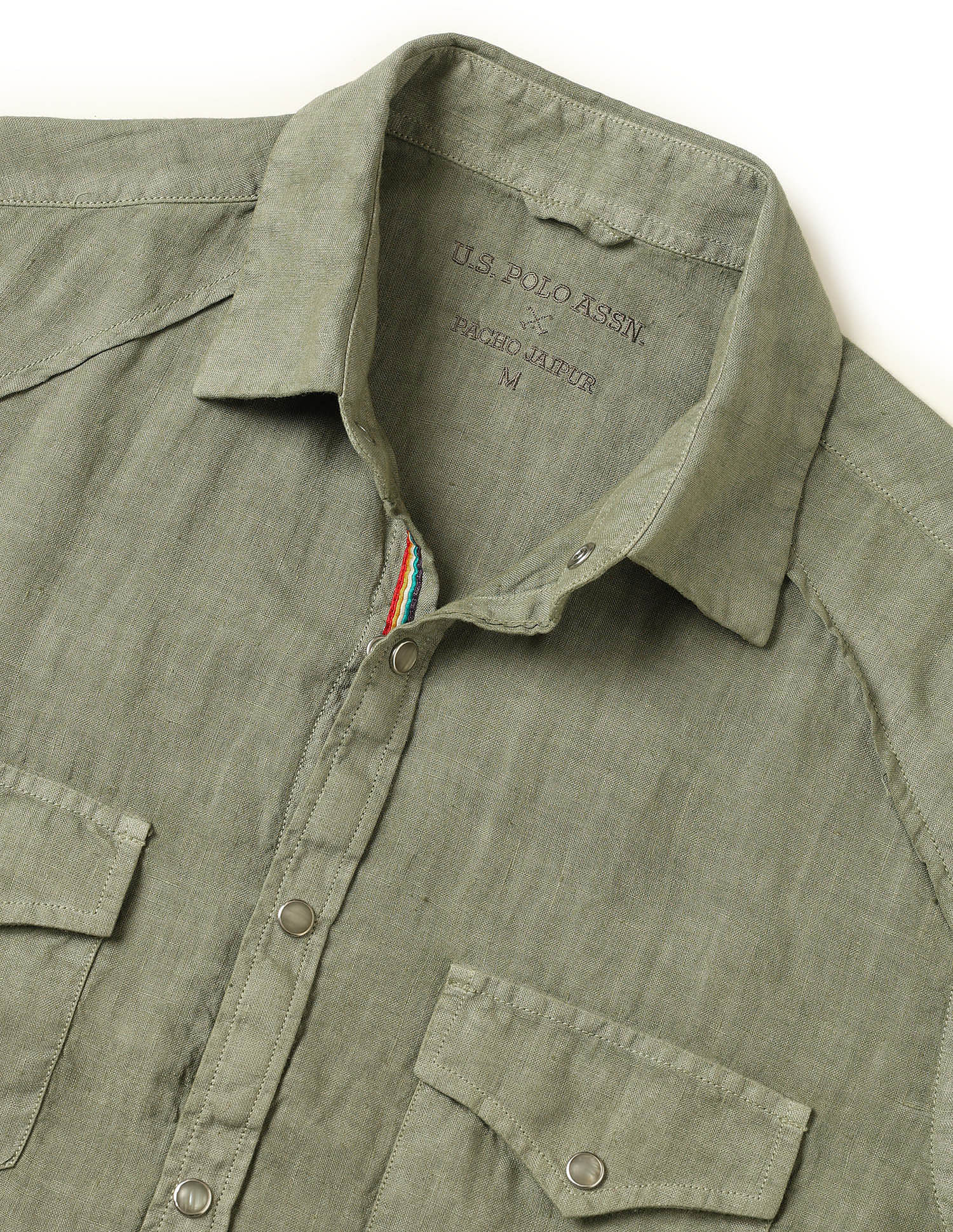 Pacho X Tailored Fit Linen Shirt Olive - U.S. POLO ASSN. | Large