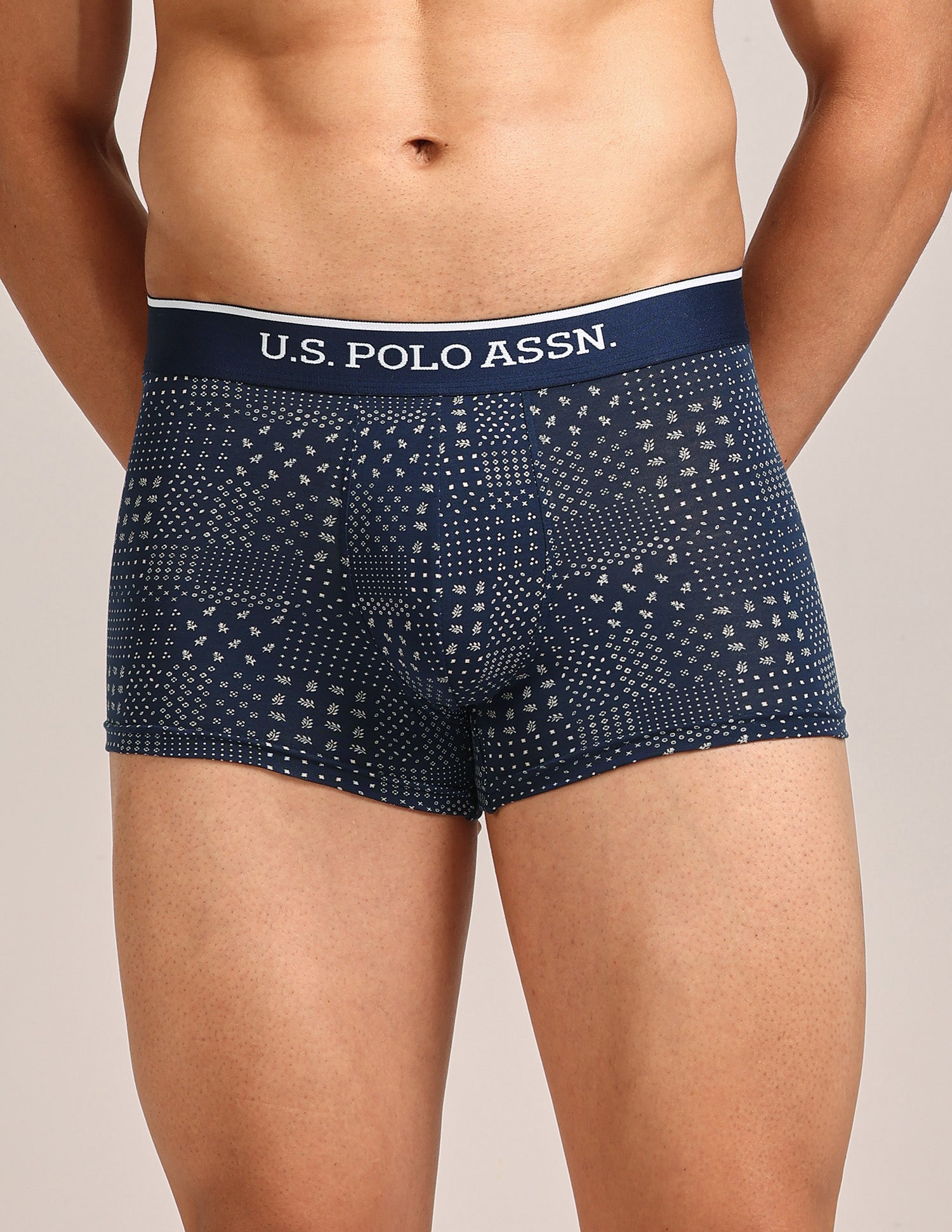 Mid Rise Printed OET24 Trunks - Pack Of 3 Blue, Navy, Light Blue - U.S. Polo Assn. India | Large
