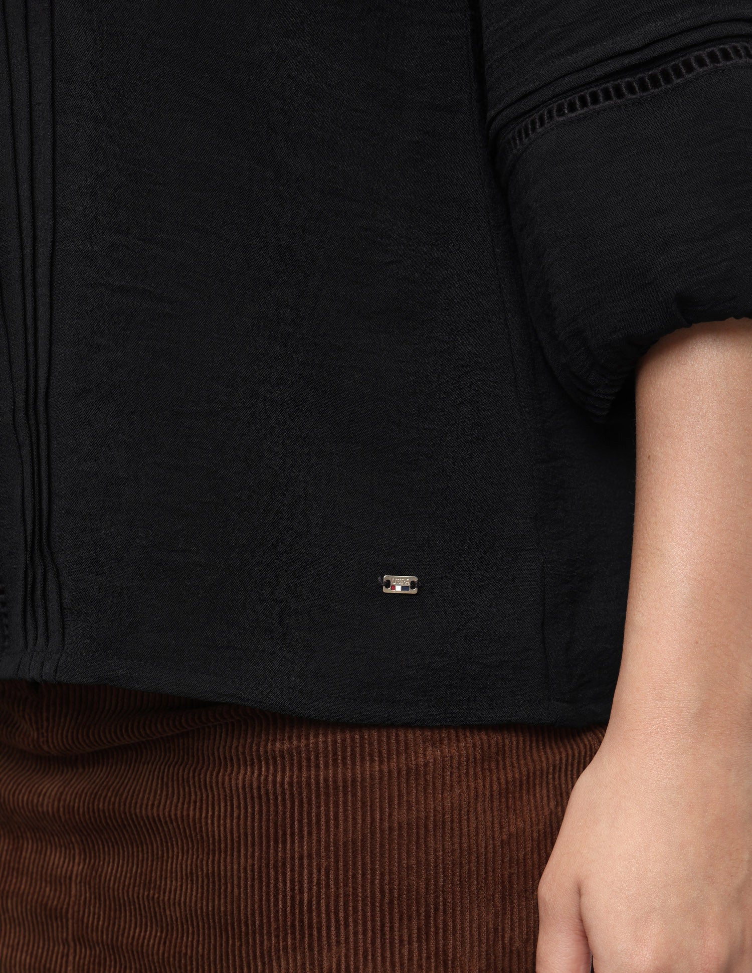Band Collar Puff Sleeve Top Black - U.S. Polo Assn. India | Large