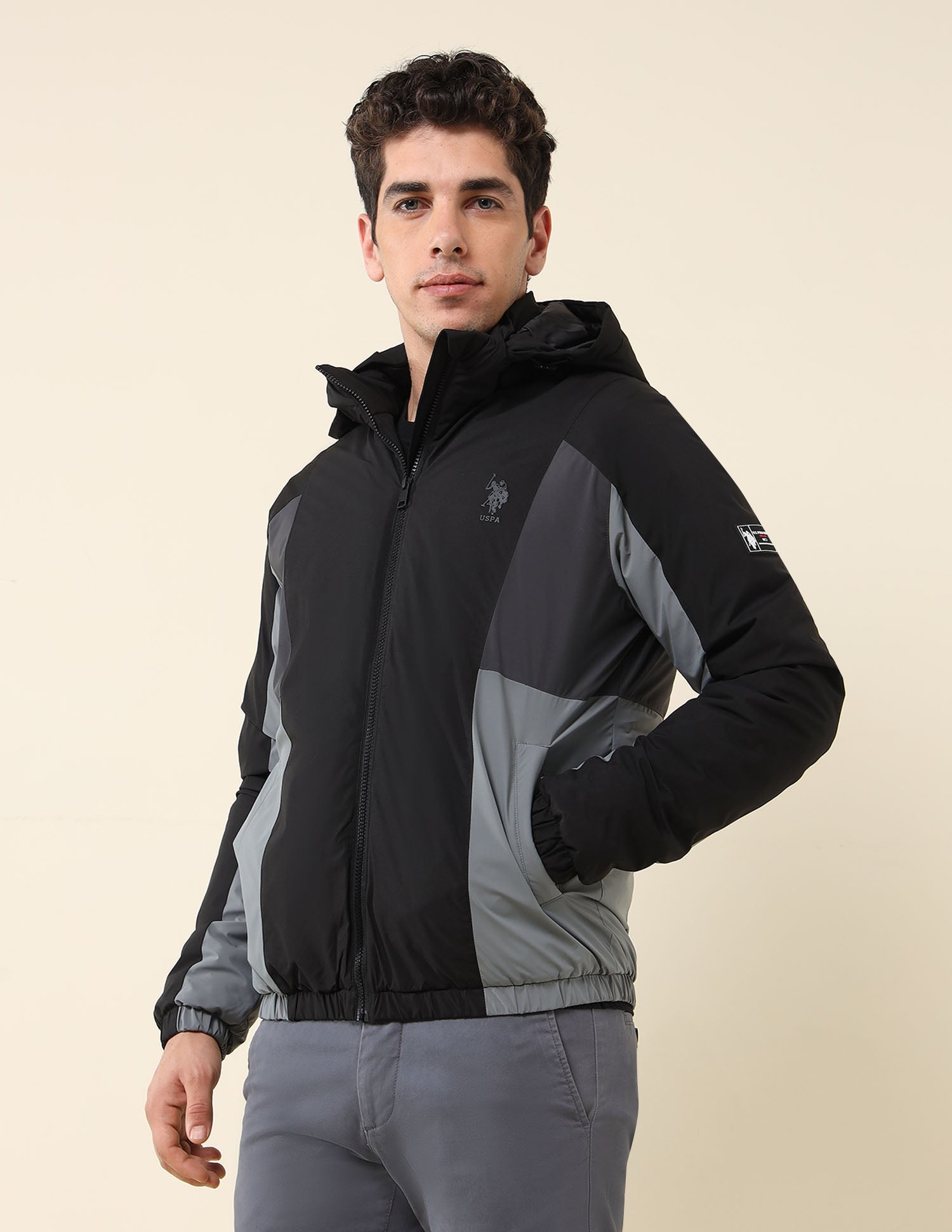 High Neck Regular Fit Jacket Black - U.S. Polo Assn. India | Large