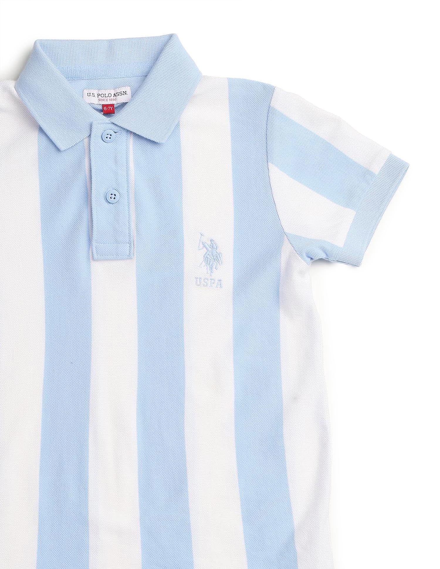 Boys Vertical Striped Regular Fit Polo Shirt Light Blue - U.S. POLO ASSN. | Large