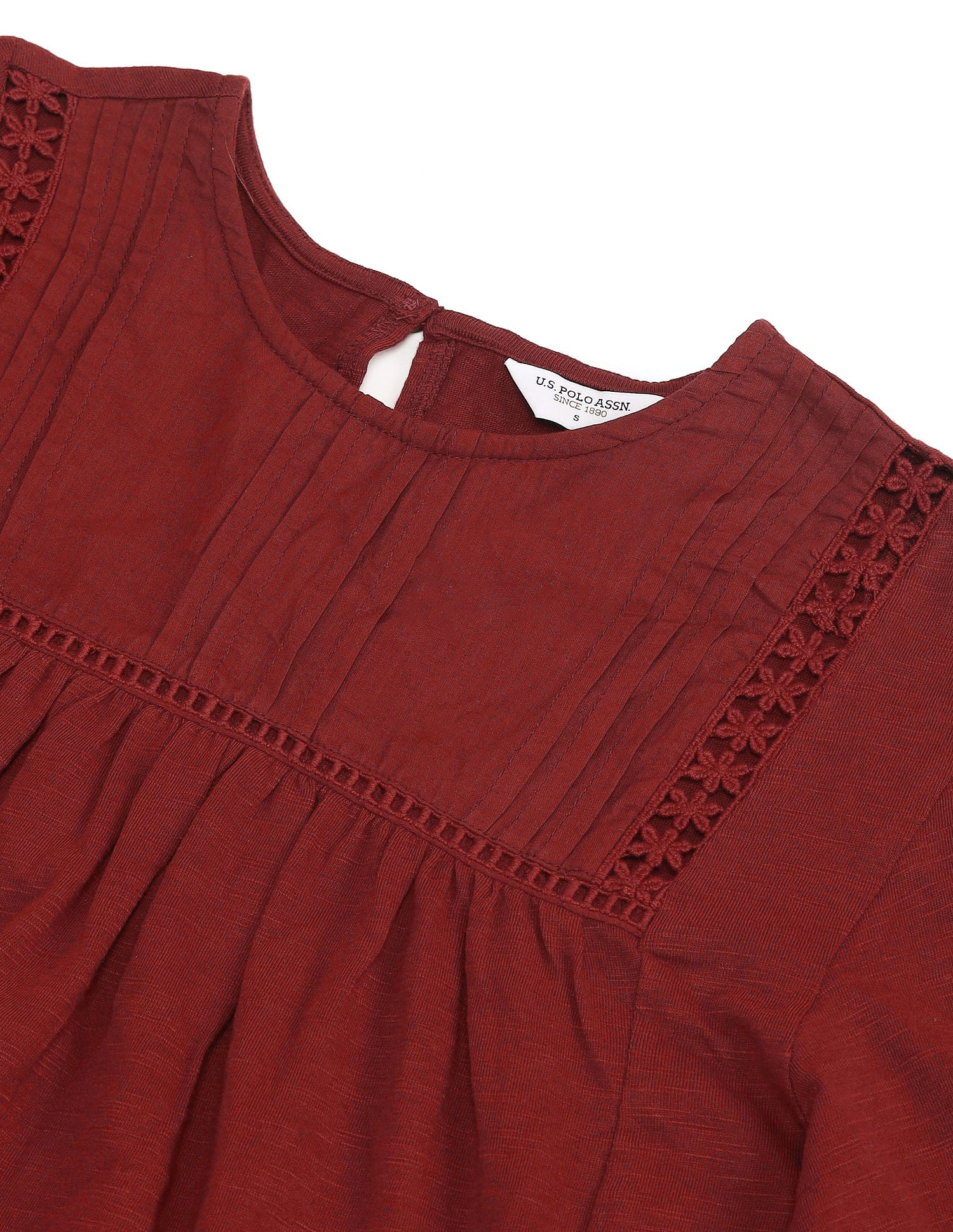 Lace Detailed Cotton Top Rust - U.S. POLO ASSN. | Large