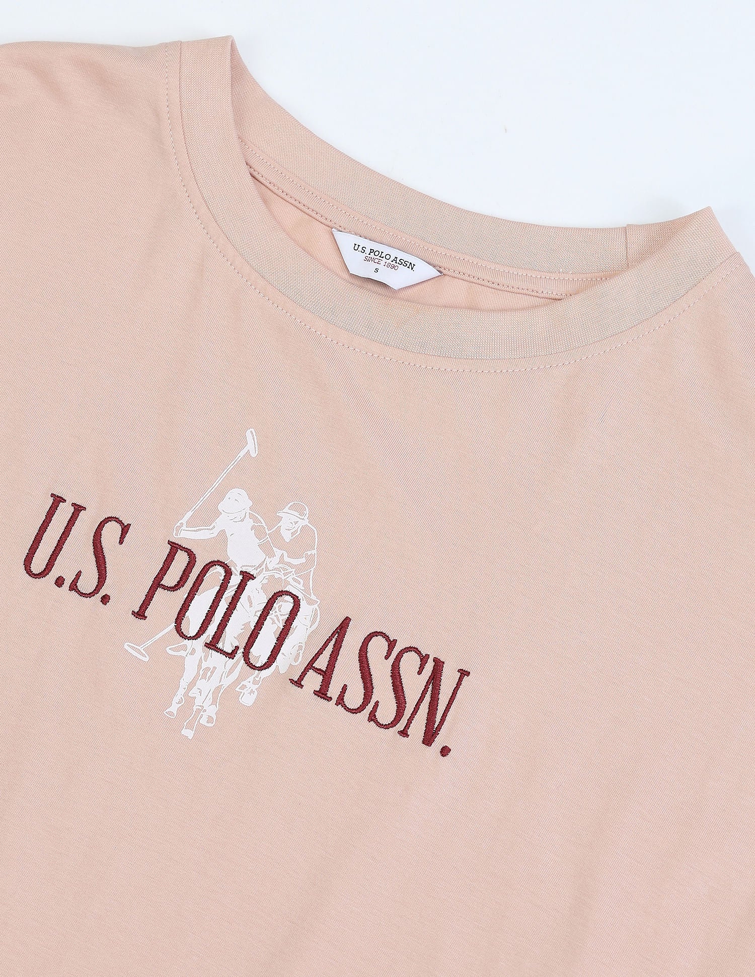 Drop Shoulder Brand Embroidered T-Shirt Beige - U.S. POLO ASSN. | Large