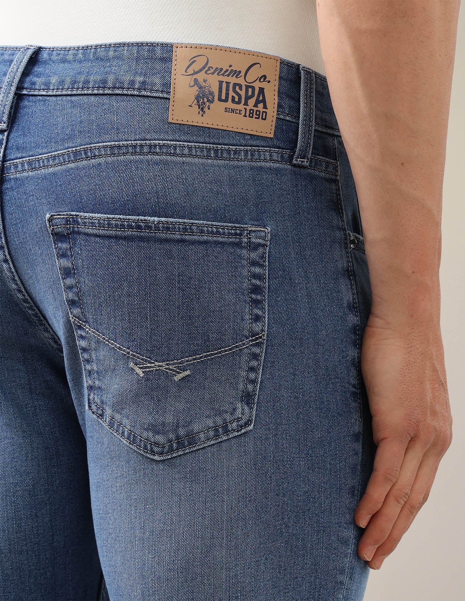 Harold Slim Straight Fit Blue Jeans Mid Blue - U.S. Polo Assn. India | Large