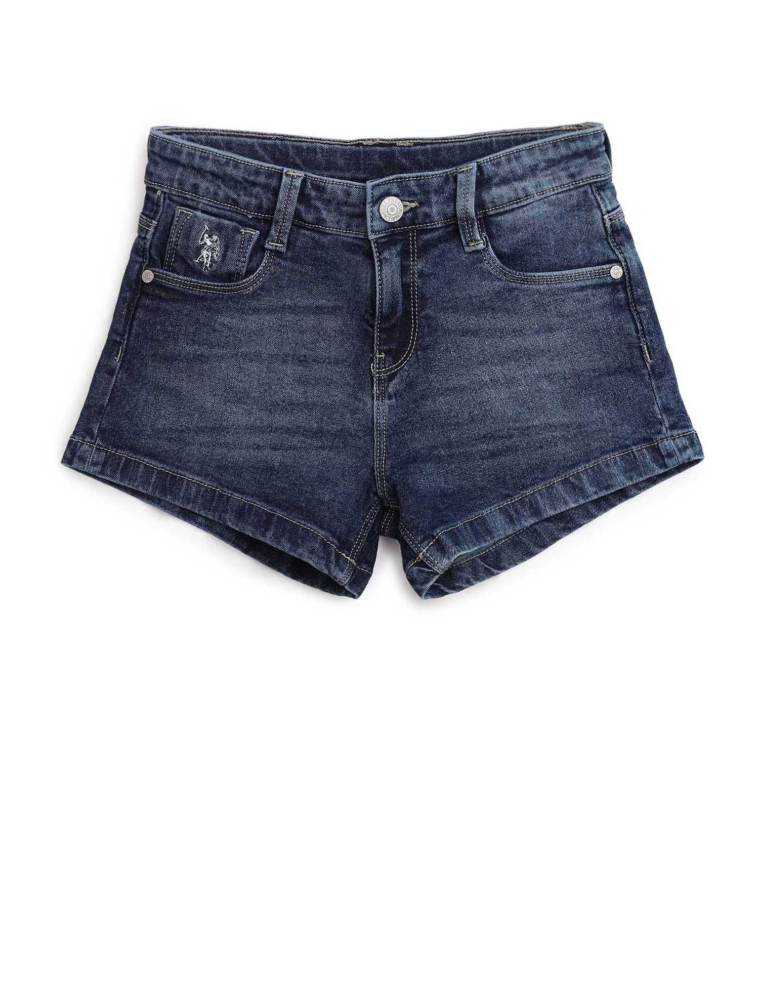 Girls Upturned Hem Denim Shorts Blue - U.S. POLO ASSN. | Large