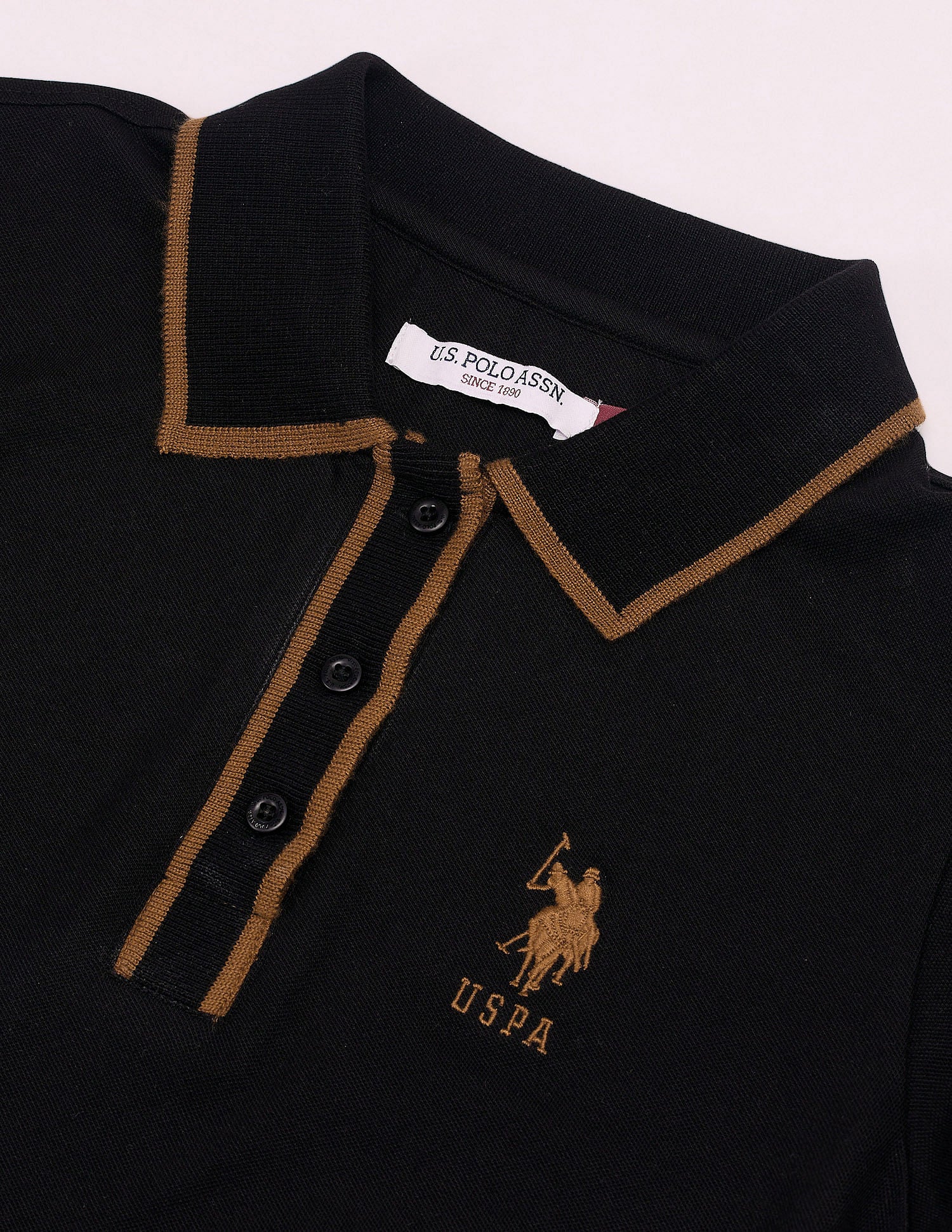 Tipped Placket Polo Shirt Black - U.S. POLO ASSN. | Large