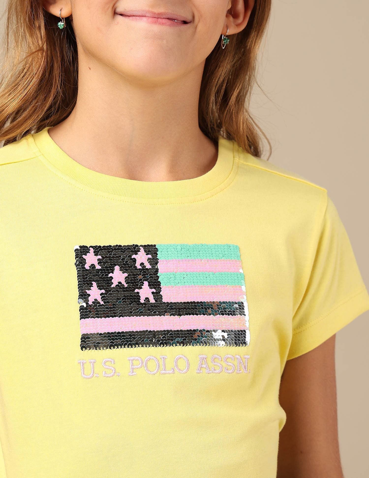 Girls Flip Sequins Relaxed Fit  T-Shirt Yellow - U.S. POLO ASSN. | Large