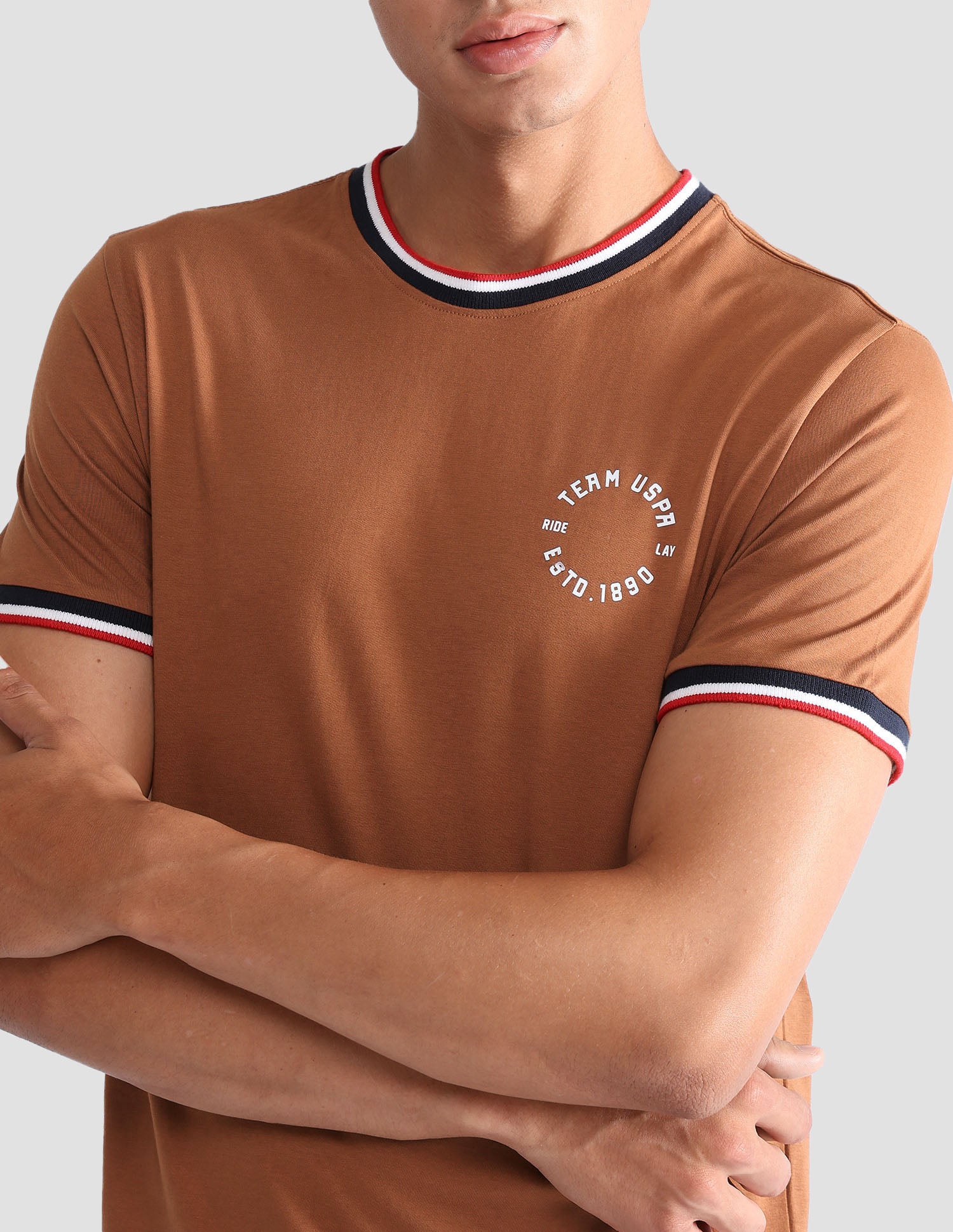 Comfort Fit Pure Cotton OEE01 Lounge T-Shirt - Pack Of 2 Earthy Brown and Dark Wine - U.S. POLO ASSN. | Large