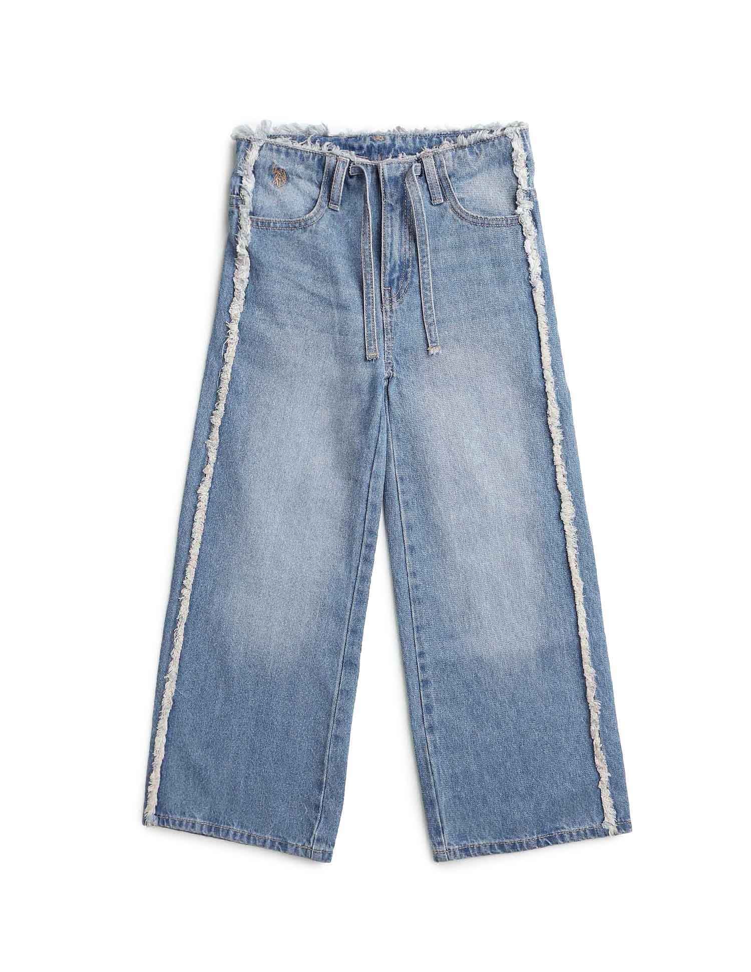 Girls Mid Rise Wide Leg Jeans Blue - U.S. POLO ASSN. | Large