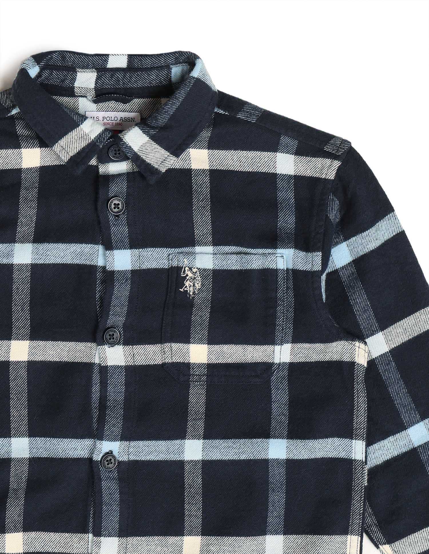 Boys Windowpane Checked Twill Shirt Navy - U.S. POLO ASSN. | Large