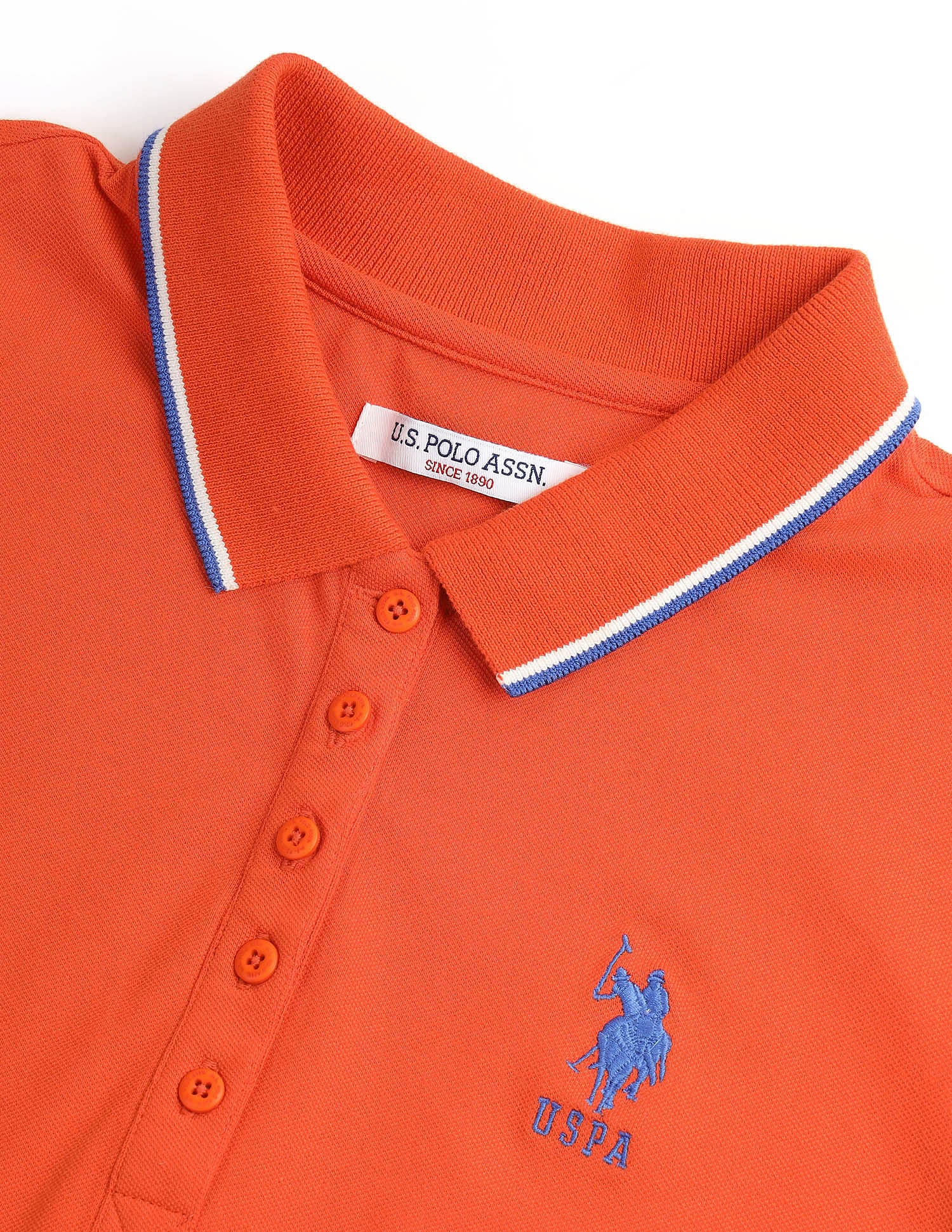 Embroidered Logo Tipped Polo Shirt Orange - U.S. POLO ASSN. | Large
