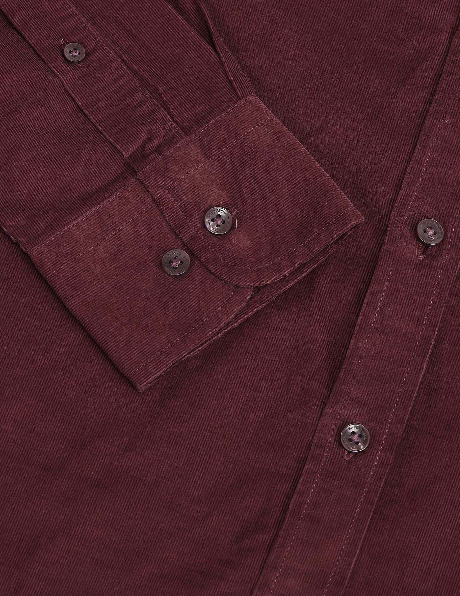 Tailored Fit Corduroy Shirt Maroon - U.S. Polo Assn. India | Large