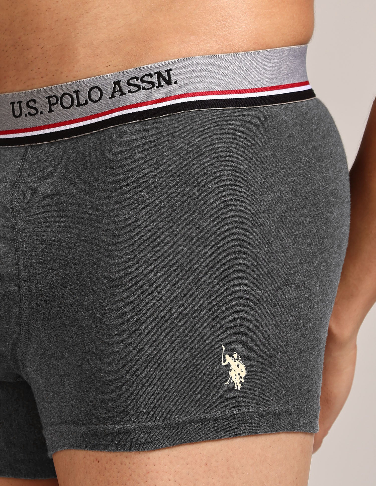 Men's Cotton Trunk - Pack Of 2 Anthra Melange, Black - U.S. Polo Assn. India | Large