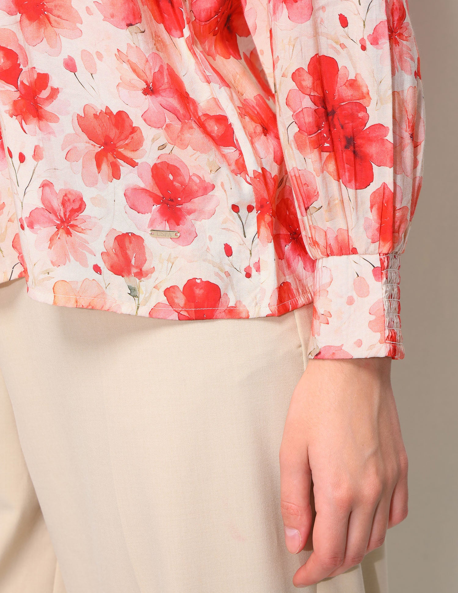 Floral Printed Smocking Sleeve Top Peach - U.S. Polo Assn. India | Large