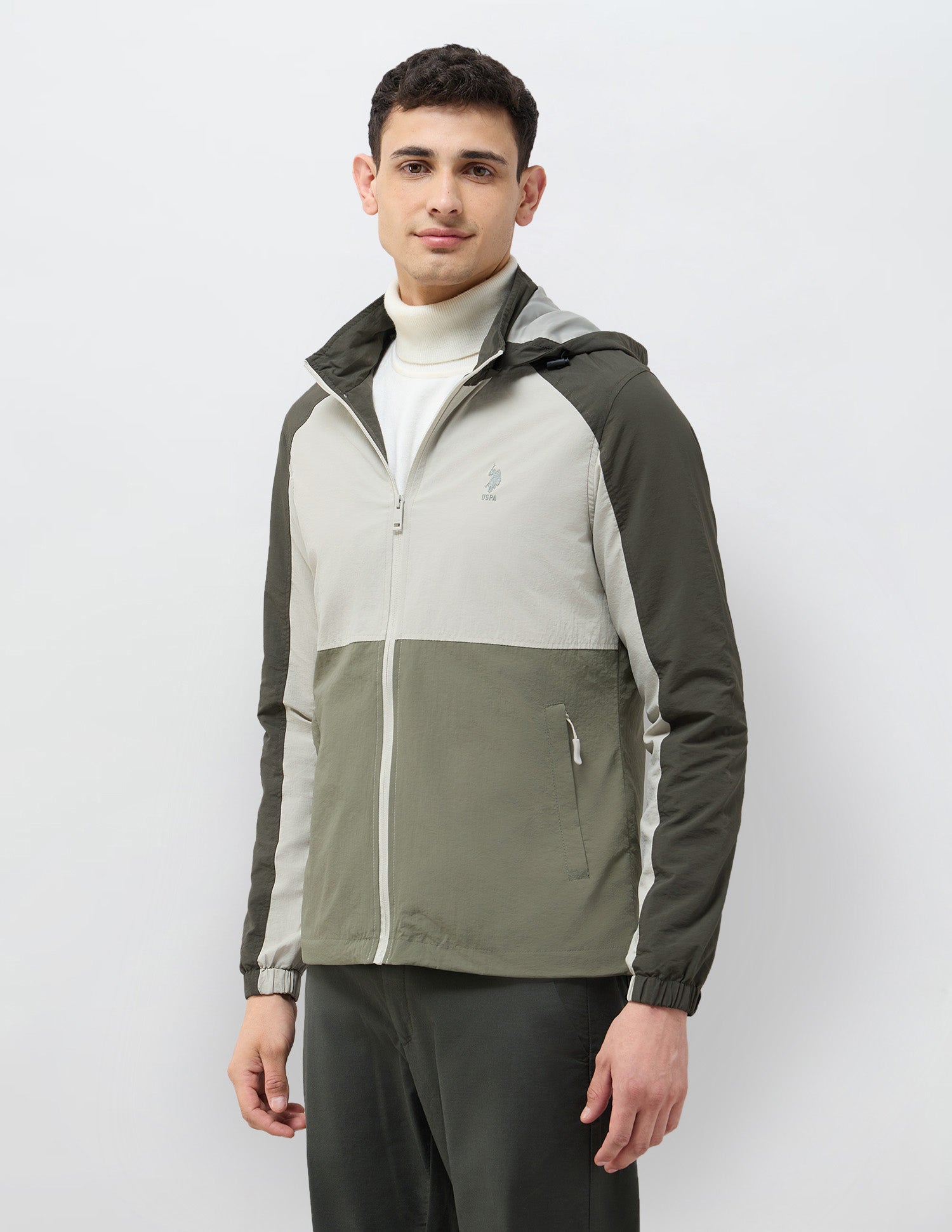 Colour Blocked Detachable Hood Jacket Ecru - U.S. POLO ASSN. | Large
