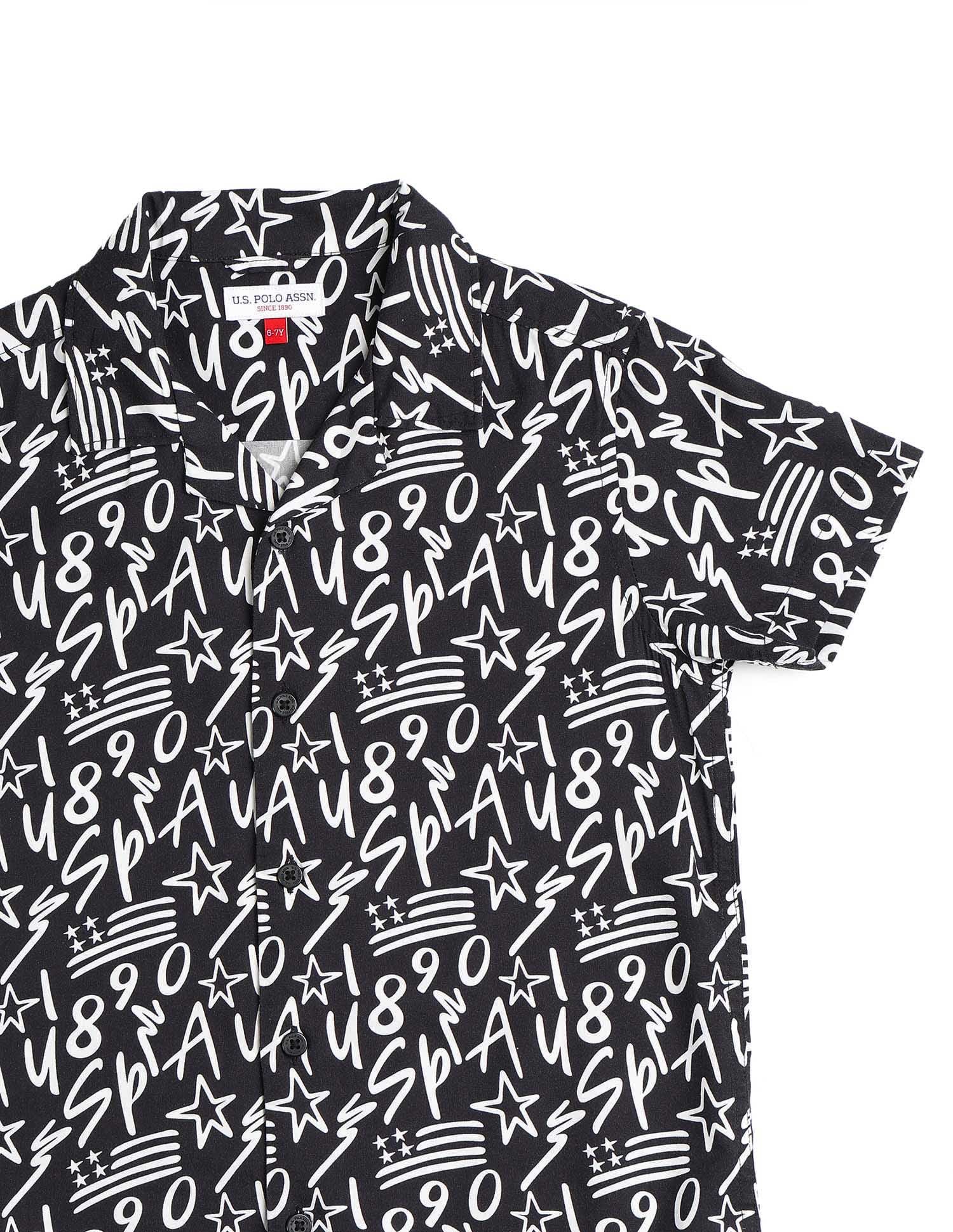 Boys All Over Printed Cuban Shirt Black - U.S. POLO ASSN. | Large