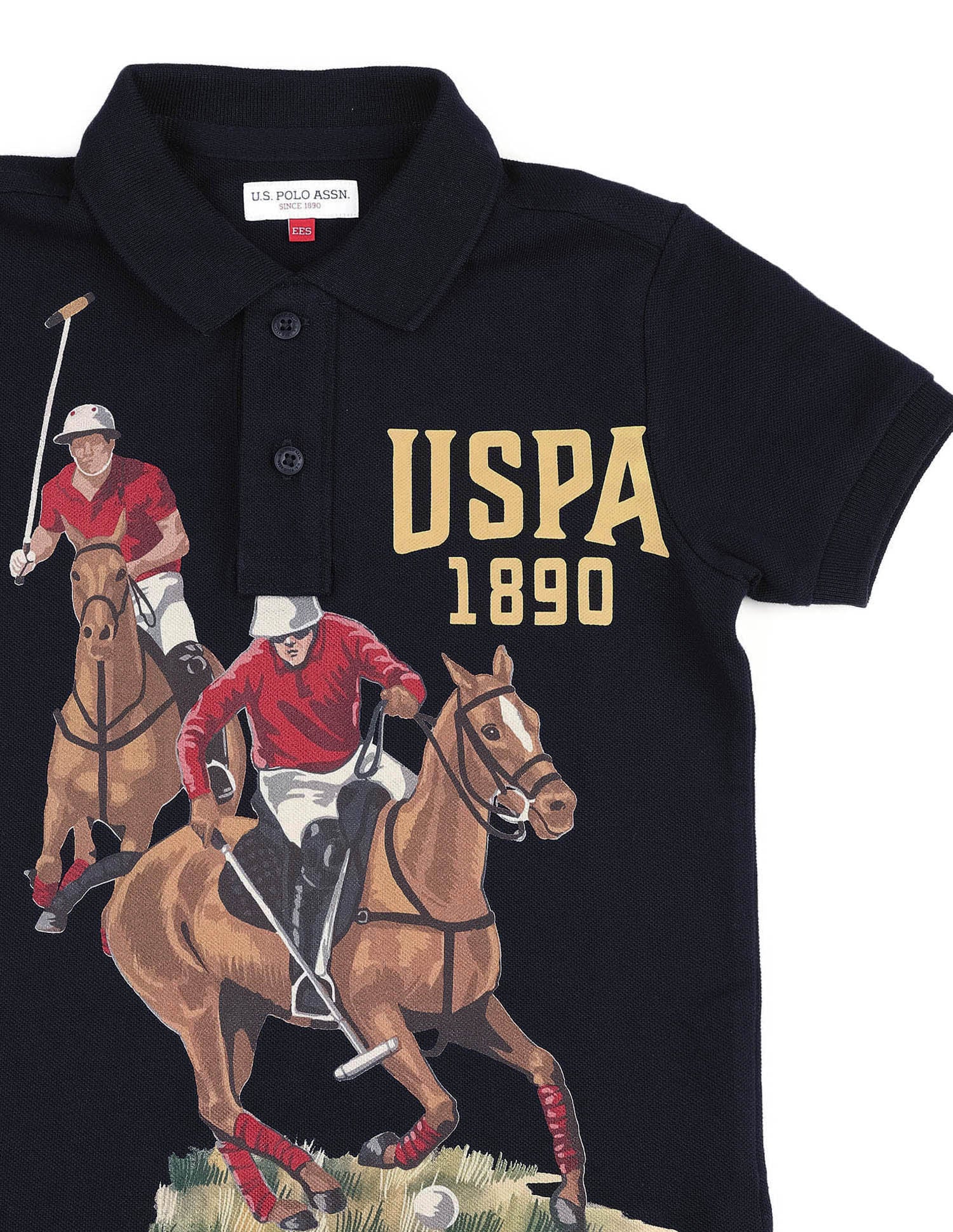 Boys Brand Printed Pure Cotton Polo Shirt Navy - U.S. POLO ASSN. | Large