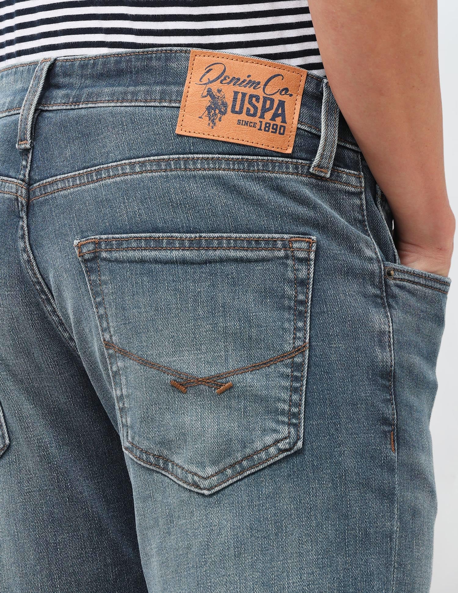 Harold Slim Straight Fit Blue Jeans Mid Blue - U.S. Polo Assn. India | Large