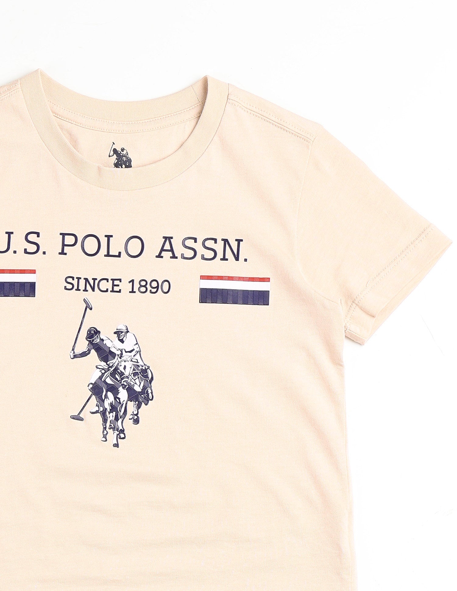 Boys Brand Embossed Pure Cotton T Shirt Beige - U.S. POLO ASSN. | Large