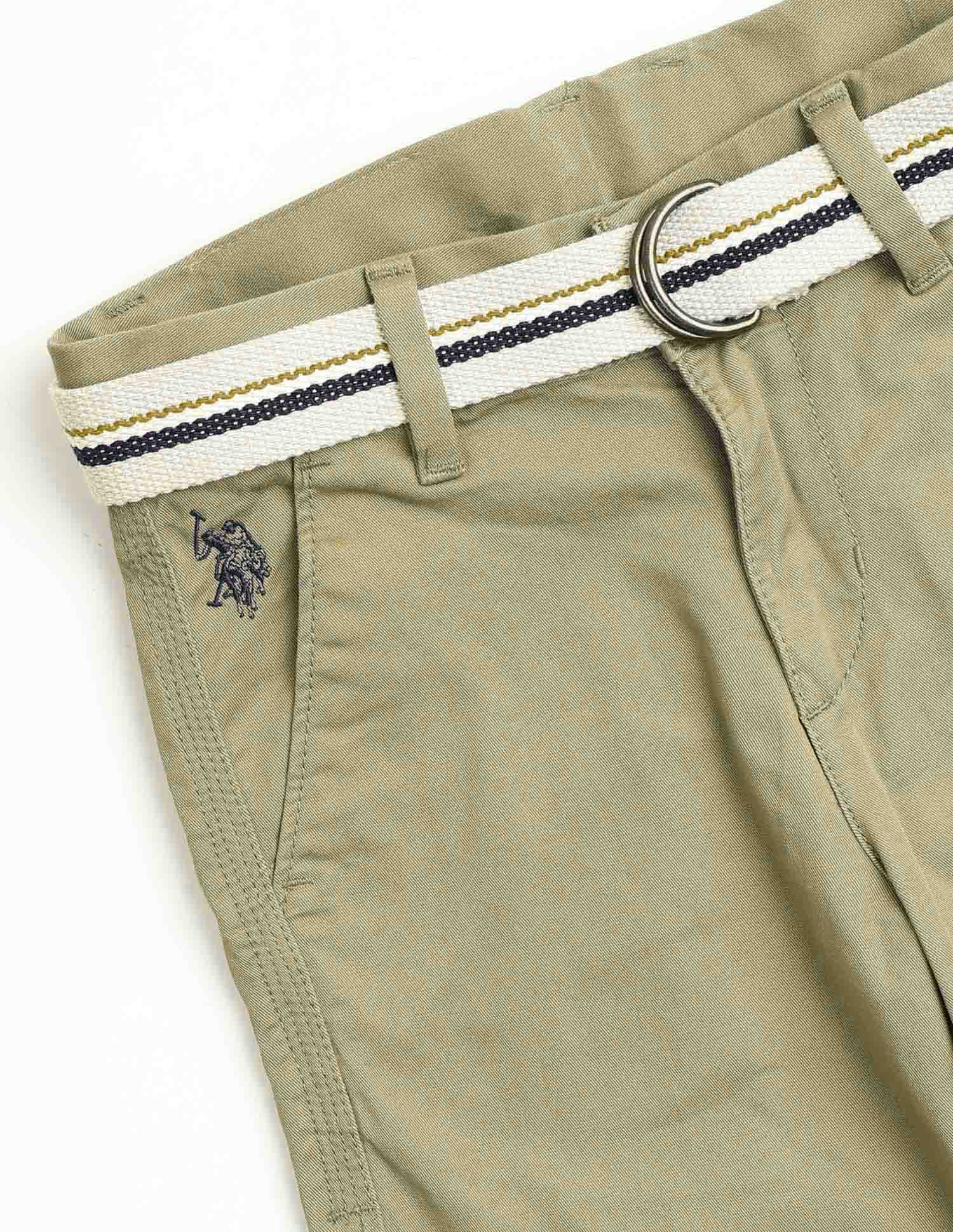 Boys Pure Cotton Slim Fit Trousers Dark Khaki - U.S. POLO ASSN. | Large