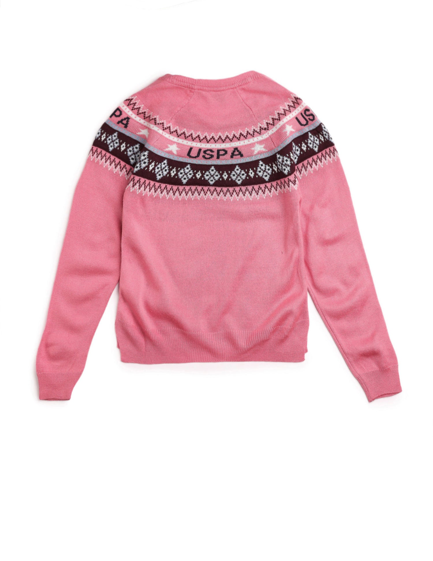 Girls Geometric Patterned Knit Sweater Pink - U.S. POLO ASSN. | Large