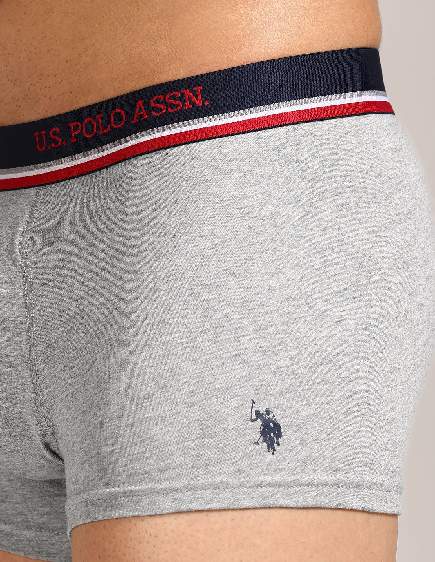 Men's Cotton Trunk - Pack Of 2 Black, Grey Melange - U.S. Polo Assn. India | Large