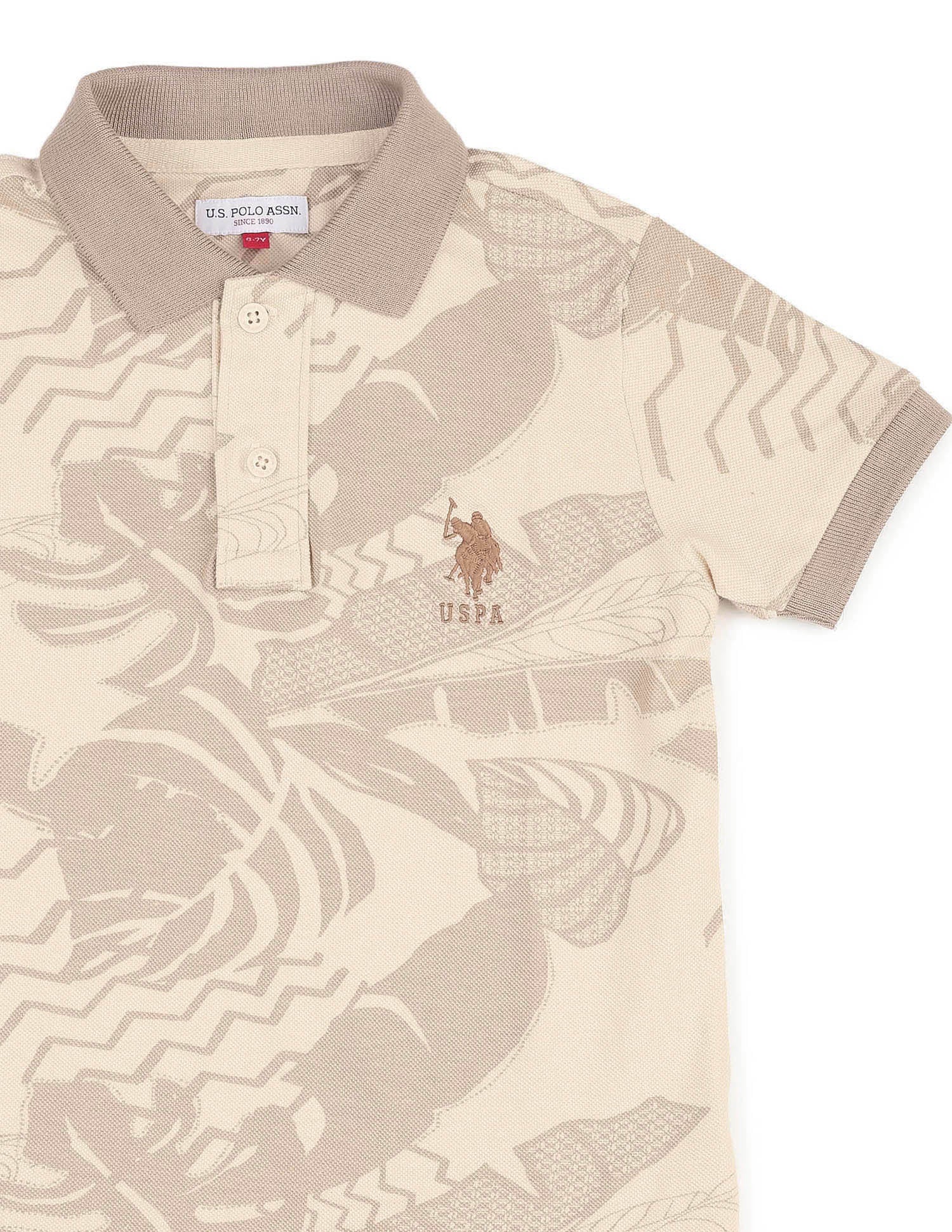 Boys All Over Printed Regular Fit Polo Shirt Beige - U.S. POLO ASSN. | Large