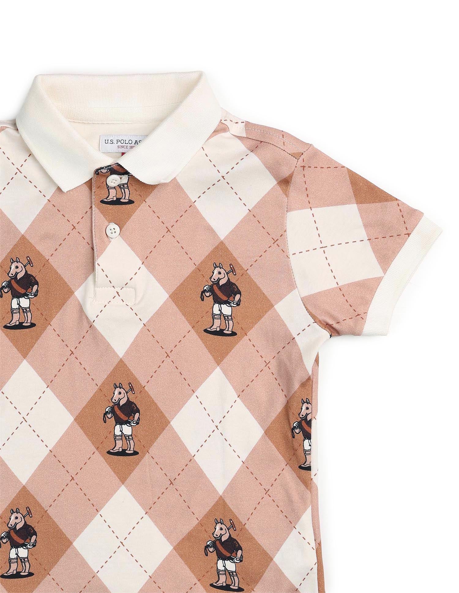Boys Graphic Checked Regular Fit Polo Shirt Beige - U.S. POLO ASSN. | Large