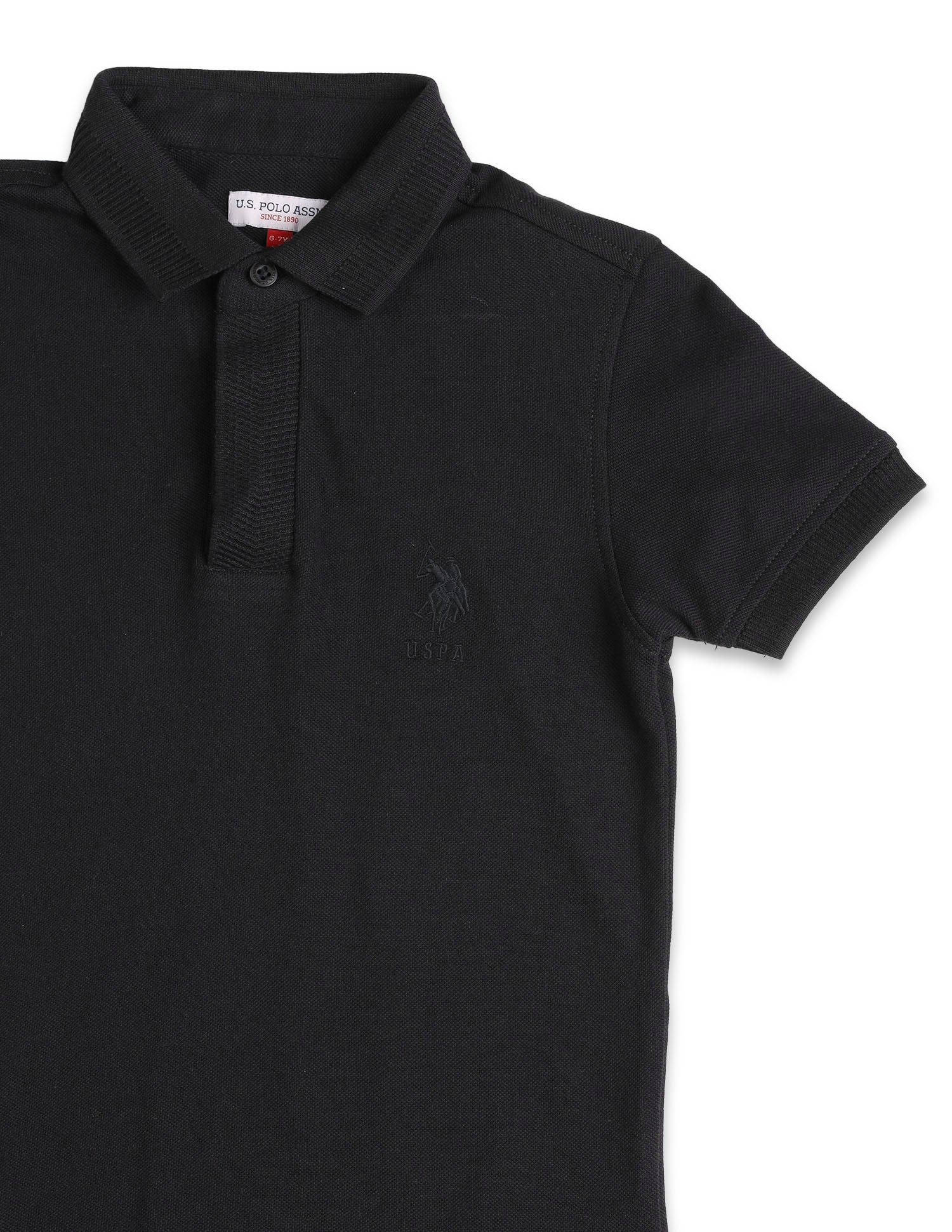 Boys Pure Cotton Solid Polo Shirt Black - U.S. POLO ASSN. | Large