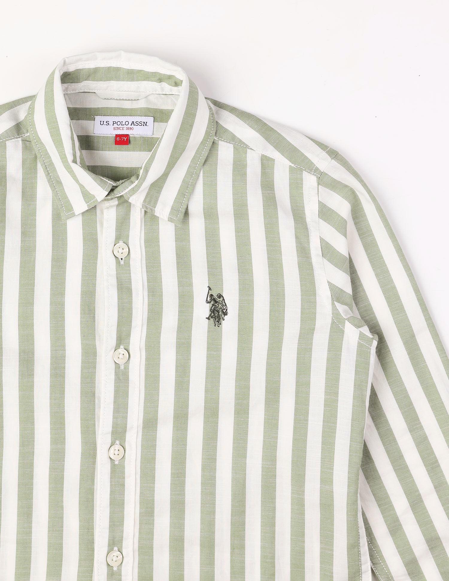 Boys Vertical Striped Regular Fit Shirt Green - U.S. POLO ASSN. | Large
