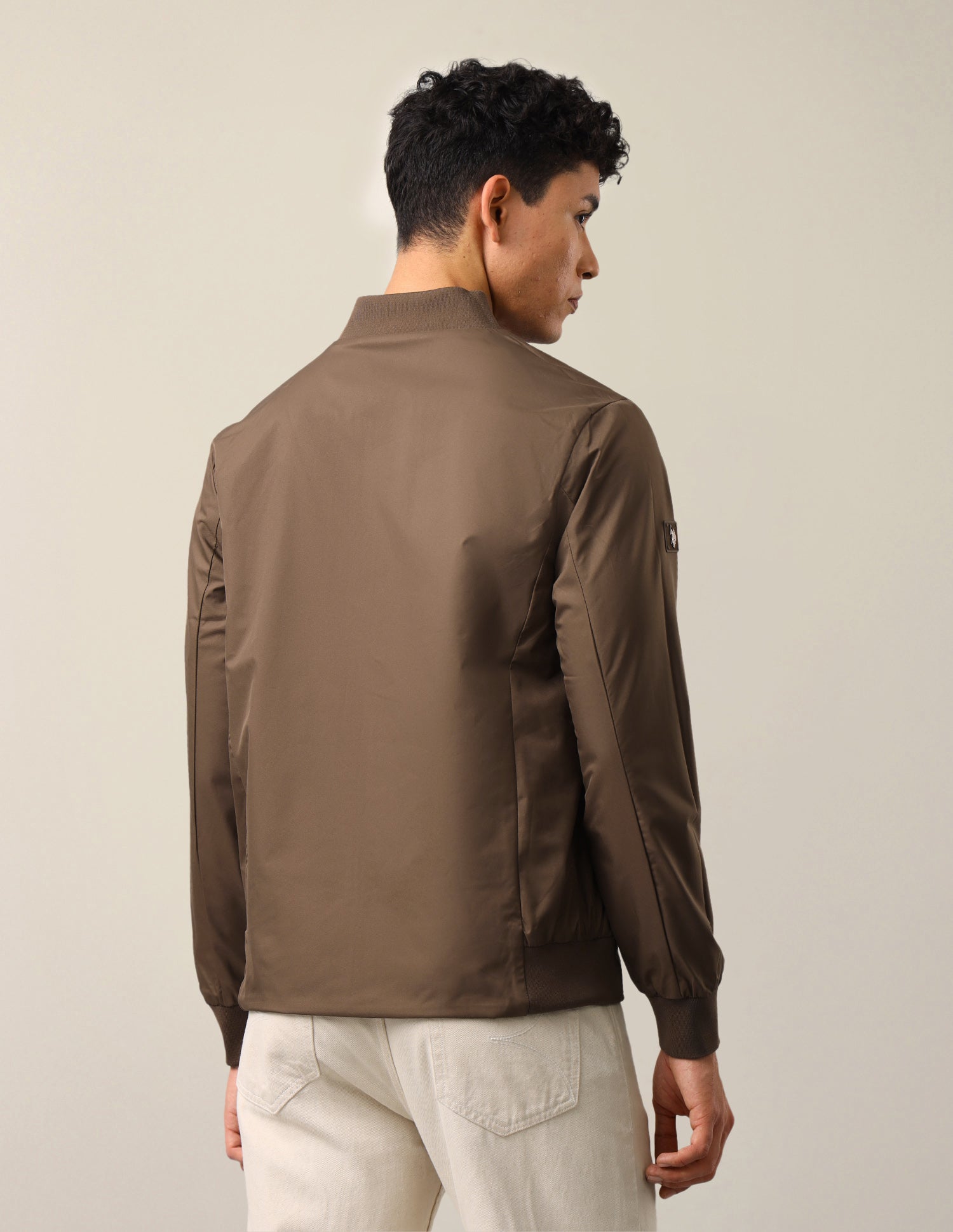 Vertical Striped Regular Fit Bomber Jacket Brown - U.S. Polo Assn. India | Large