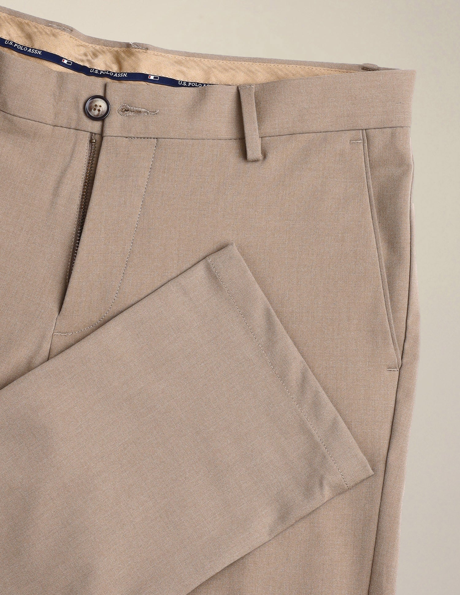 Slim Fit Satin Trousers Light Khaki - U.S. Polo Assn. India | Large