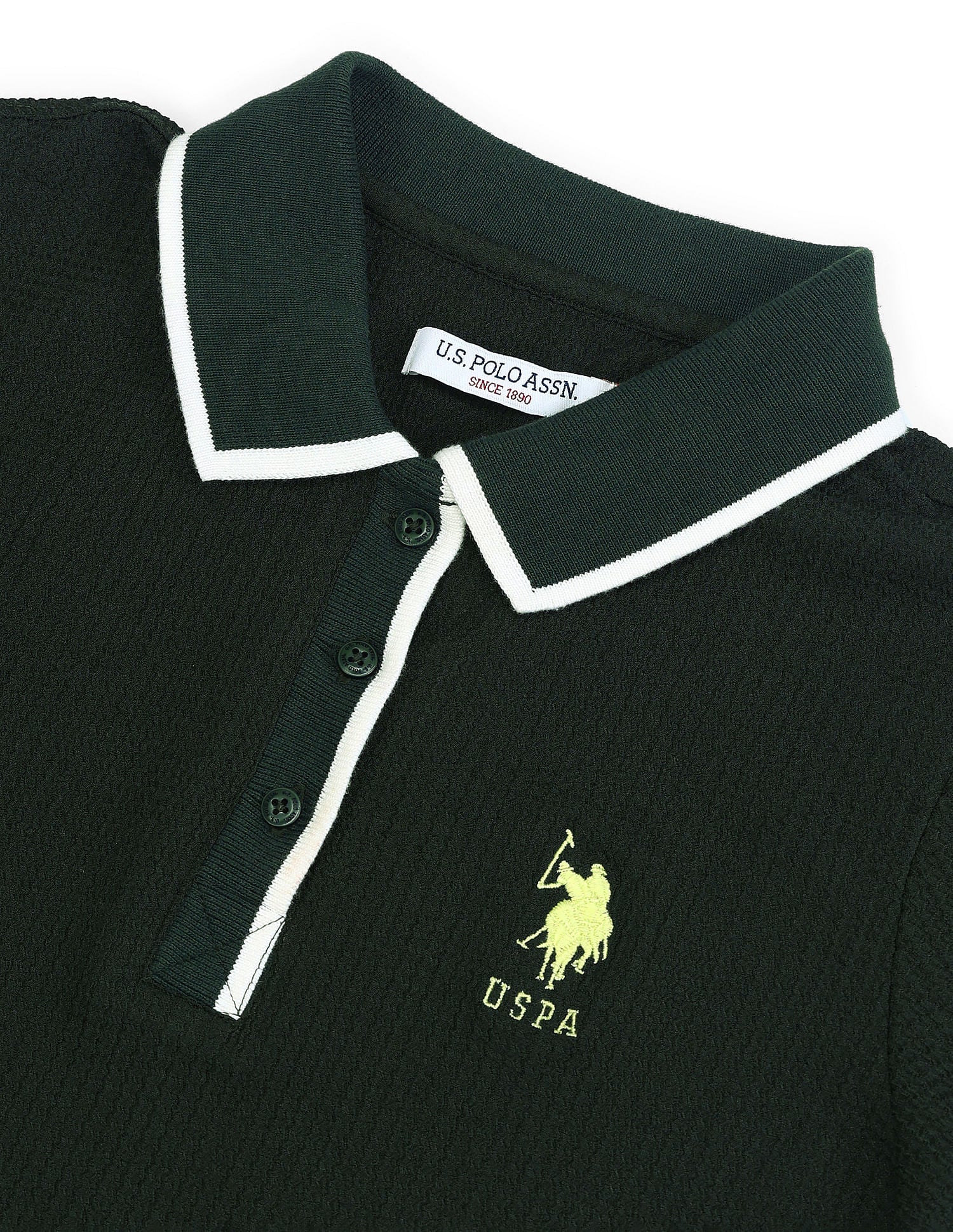 Tipped Collar Textured Polo Shirt Green - U.S. POLO ASSN. | Large