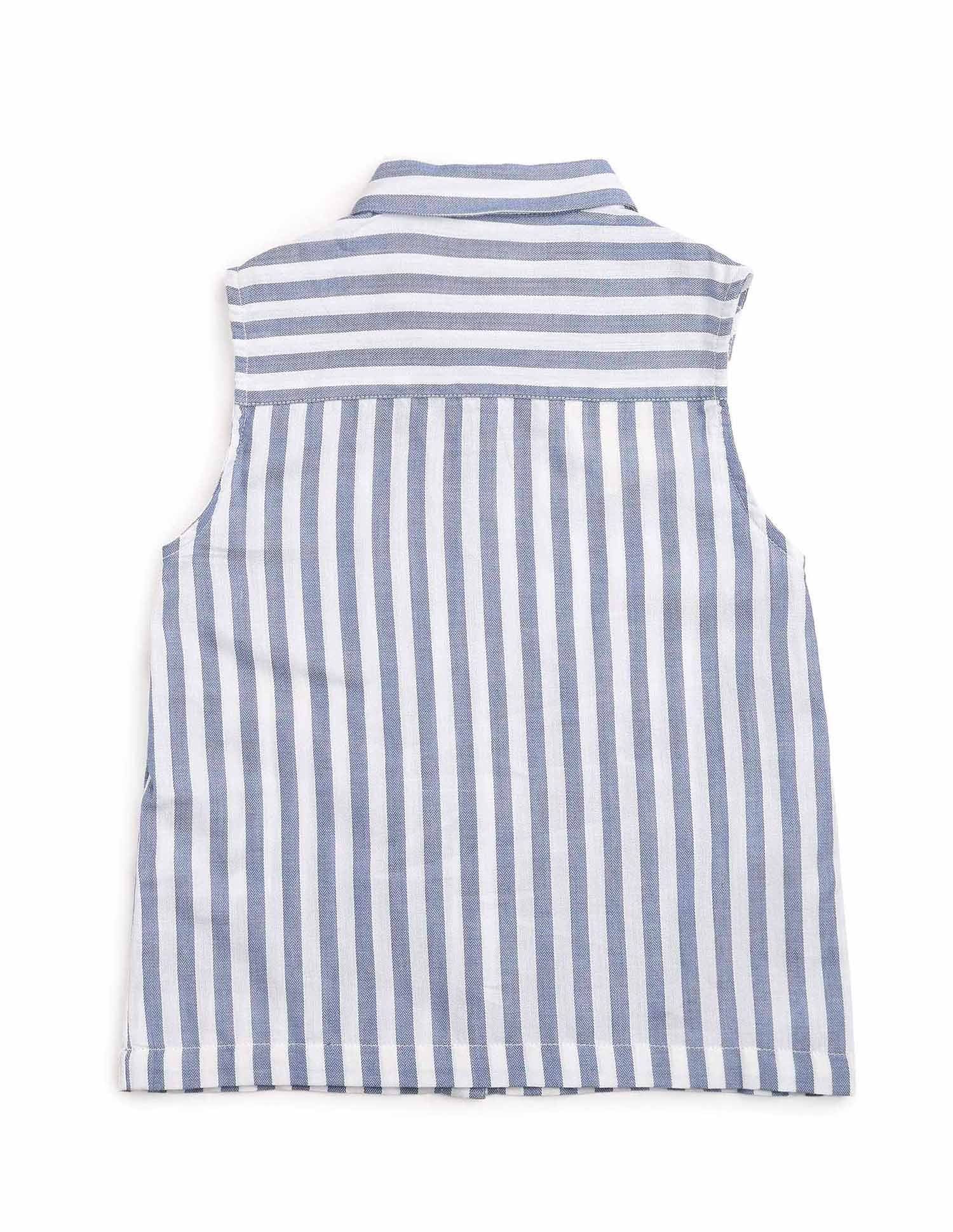 Vertical Stripe Herringbone Top Blue - U.S. Polo Assn. India | Large