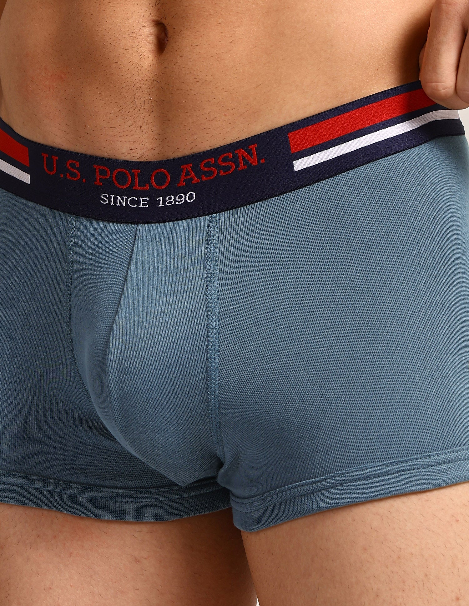 Elastic Waistband Ribbed I641 Trunks - Pack Of 2 Teal Grey- Black - U.S. Polo Assn. India | Large