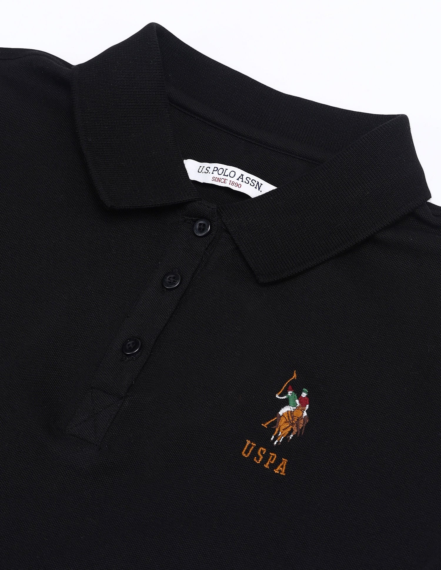 Embroidered Logo Solid Polo Shirt Black - U.S. POLO ASSN. | Large