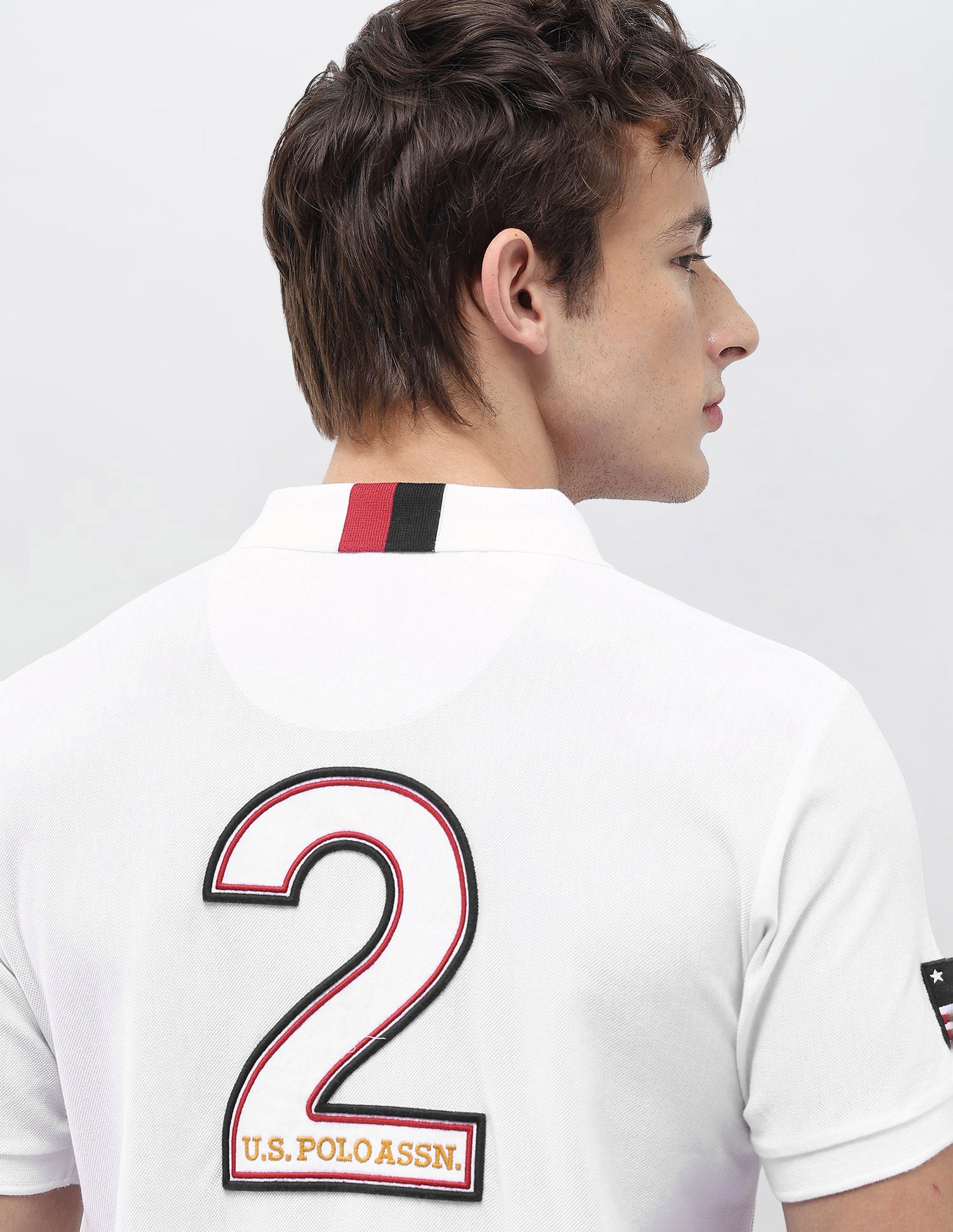 Solid Stripe Detail Embroidered Slim Fit Polo Shirt White - U.S. Polo Assn. India | Large