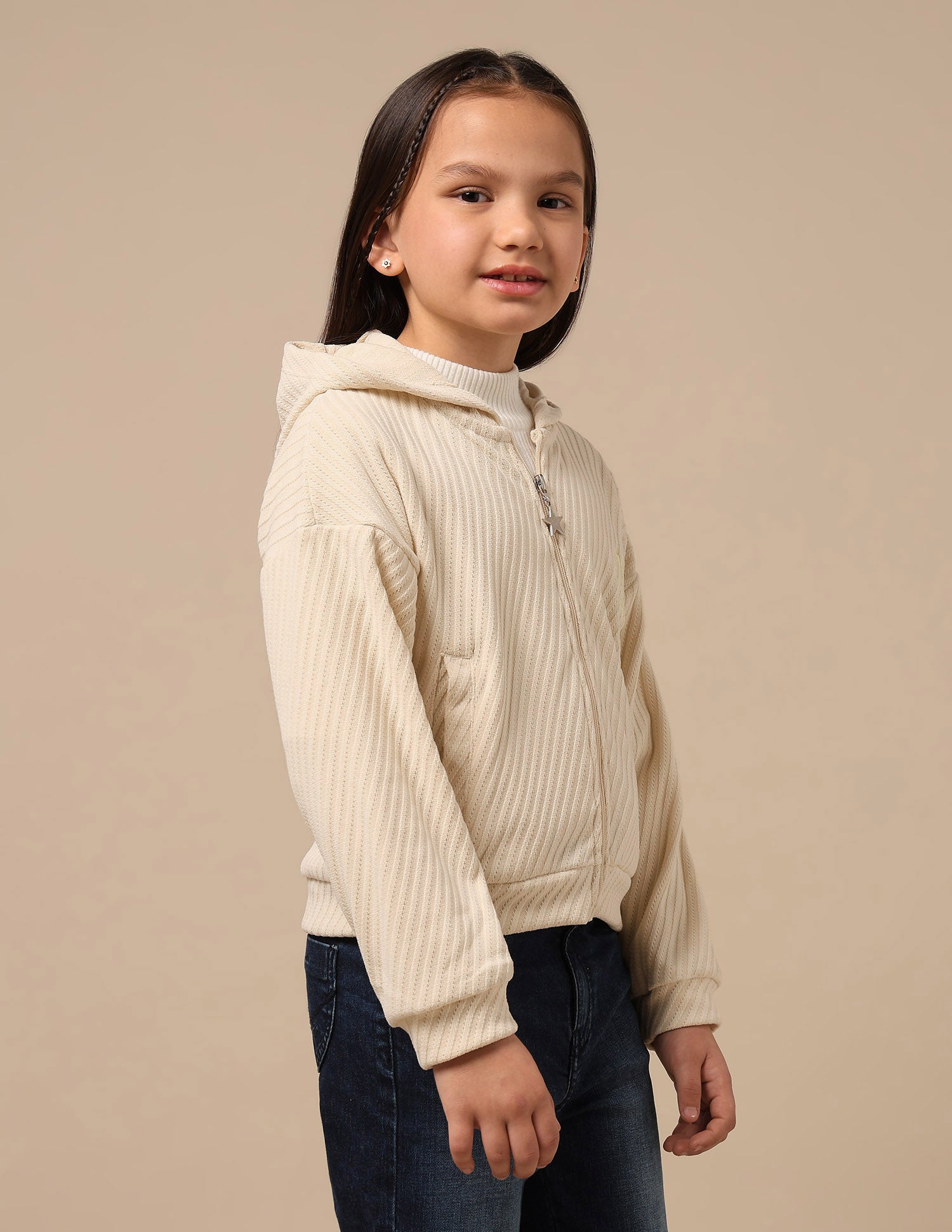 Girls Zipper Hooded Sweatshirt Off White - U.S. POLO ASSN. | Large