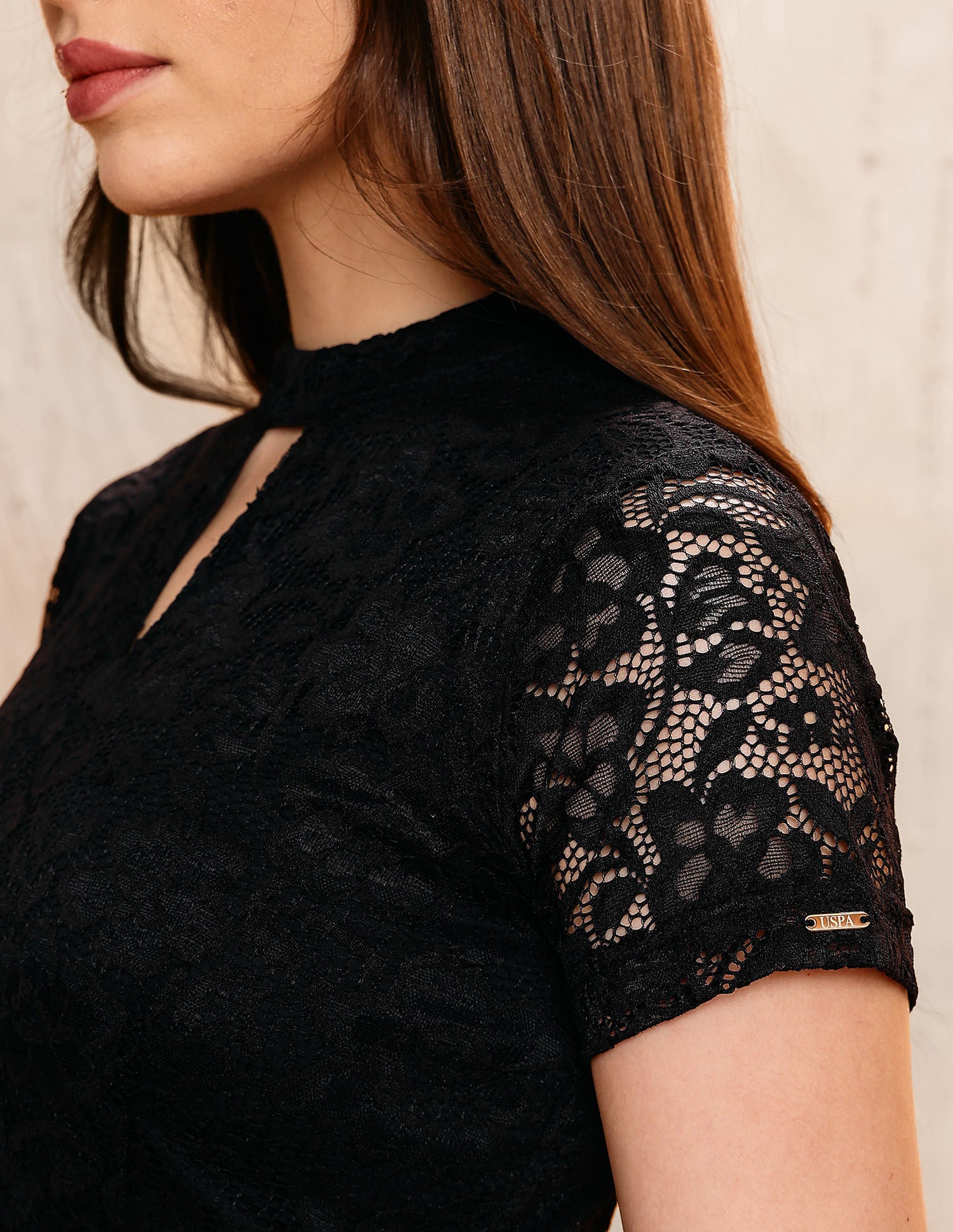 Solid Regular Fit Lace Dress Black - U.S. POLO ASSN. | Large