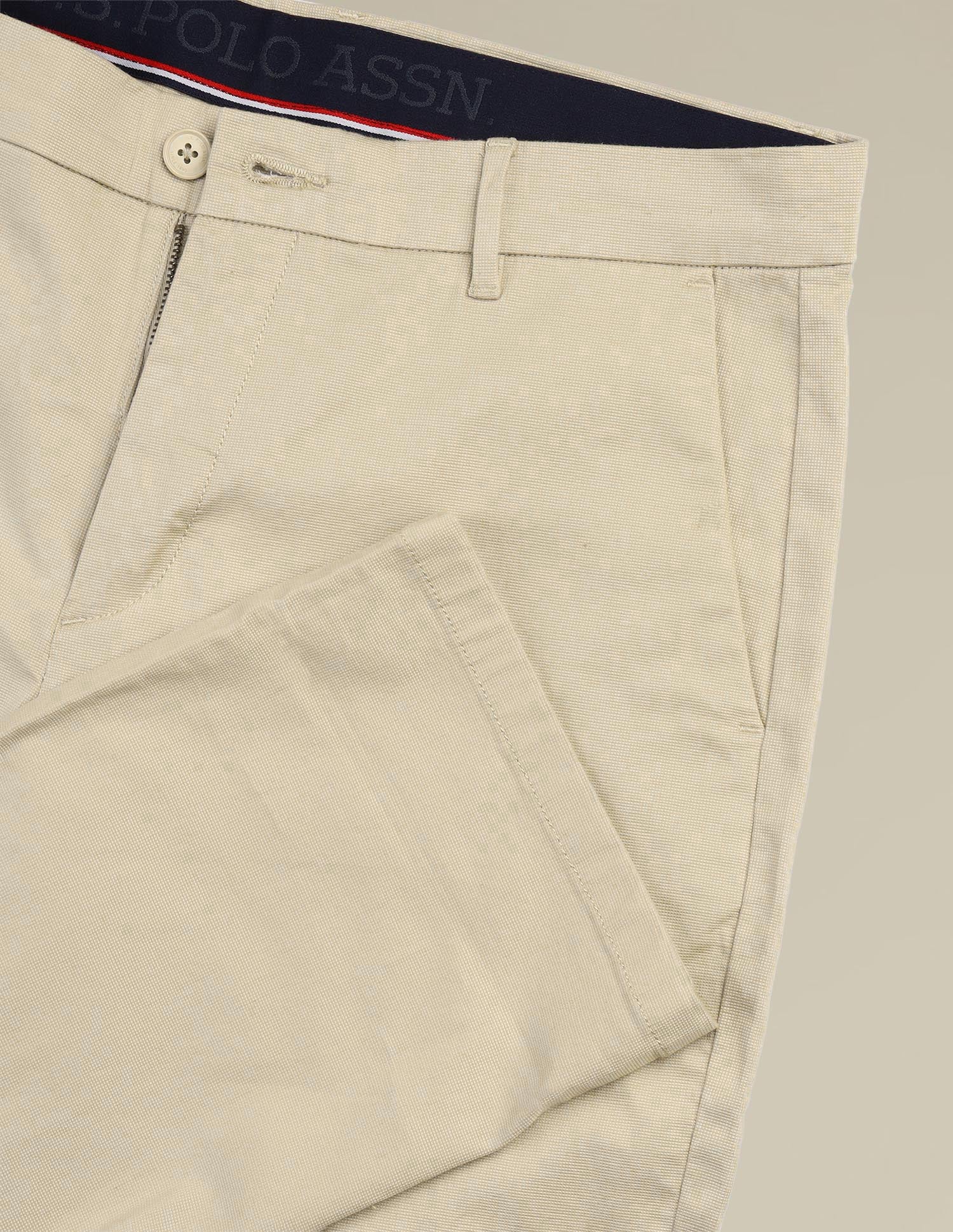 Riley Straight Fit Dobby Trousers Light Khaki - U.S. POLO ASSN. | Large