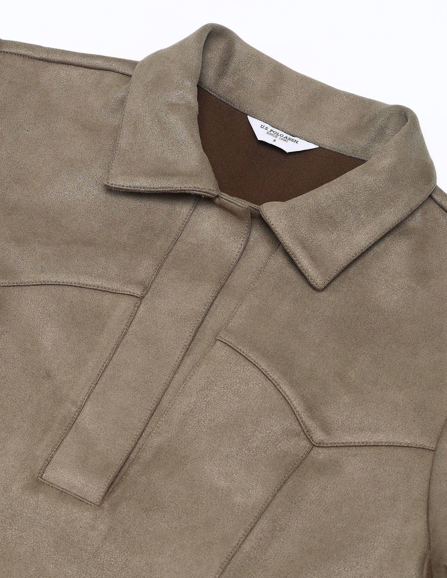Shirt Collar Suede Shift Dress Tan - U.S. POLO ASSN. | Large